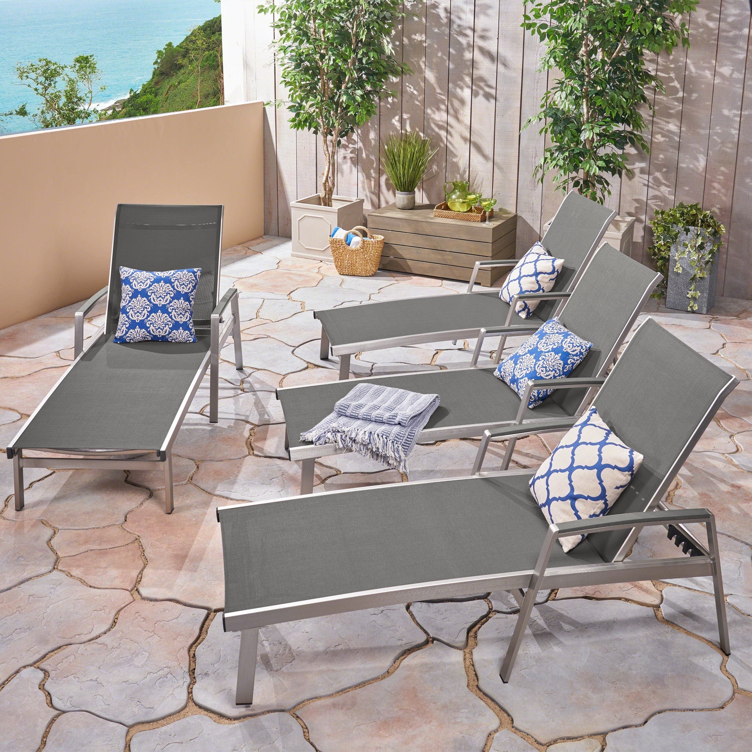 Oxton Outdoor Aluminum Chaise Lounge Set Of 4 By Christopher Knight Home