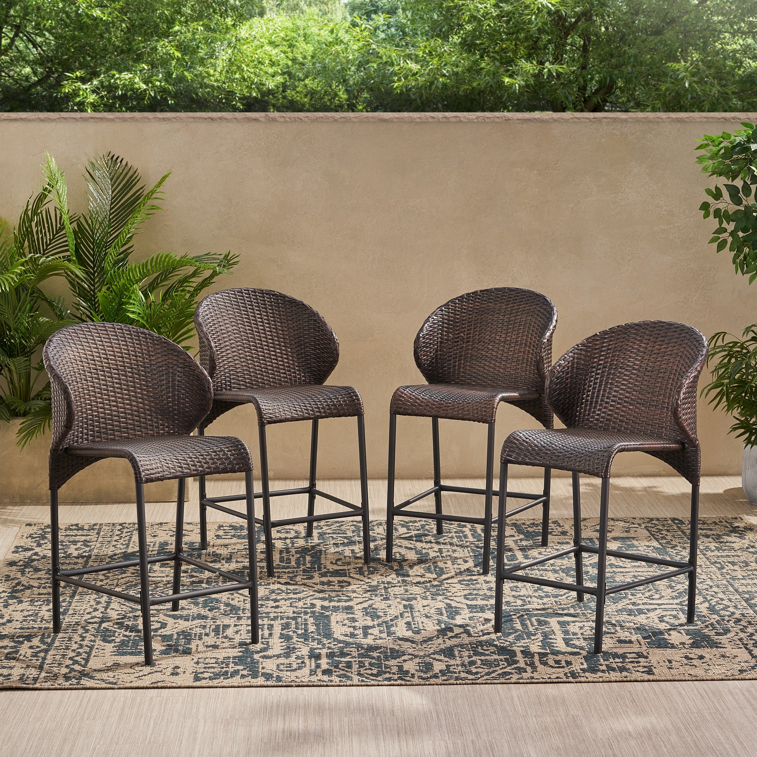Oyster Bay Outdoor Wicker Counter Stool Set Of 4 By Christopher Knight Home