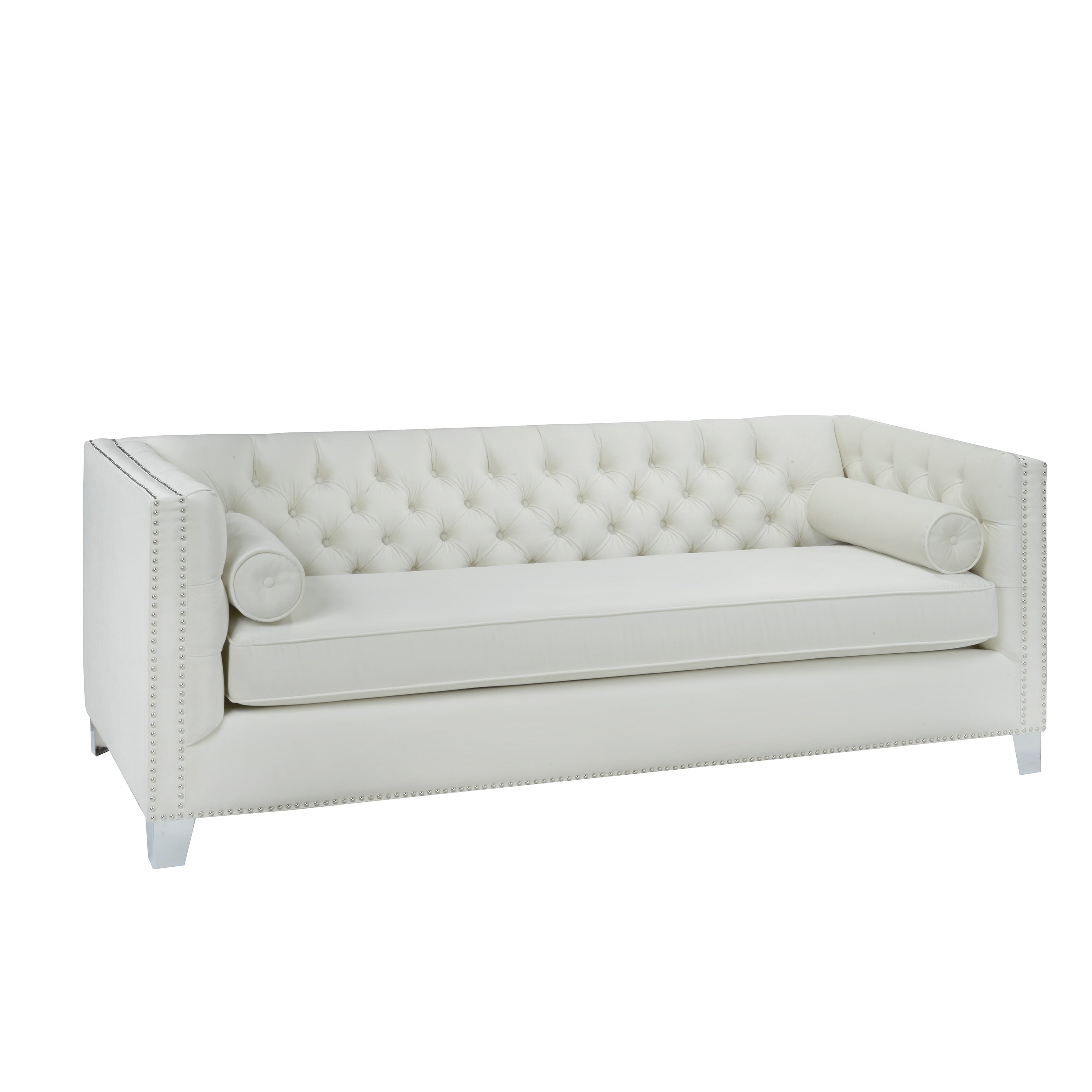 Oz Modern Ivory Velvet Tufted Nailhead Sofa
