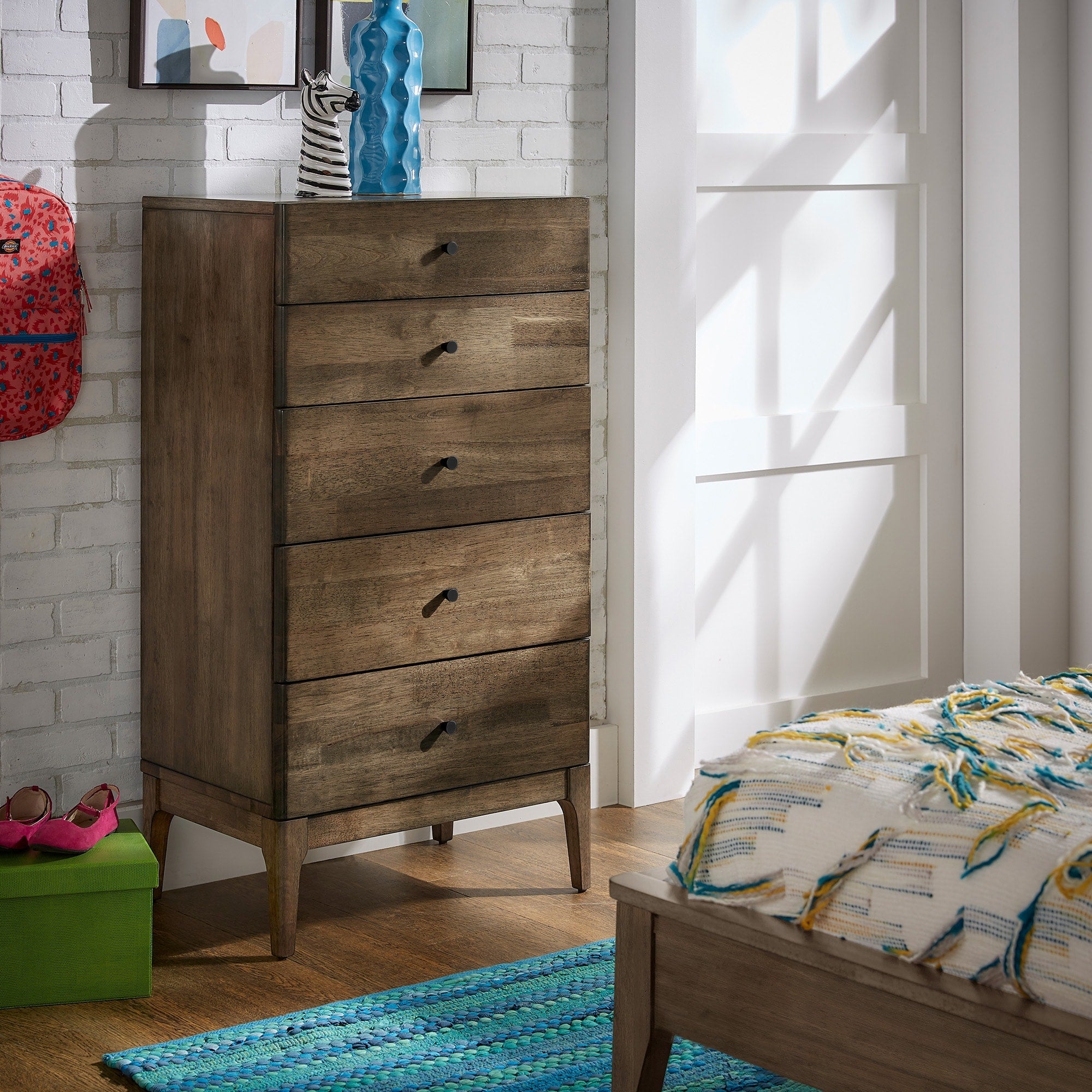 Ozan Walnut Finish 5 Drawer Chest By Inspire Q Modern