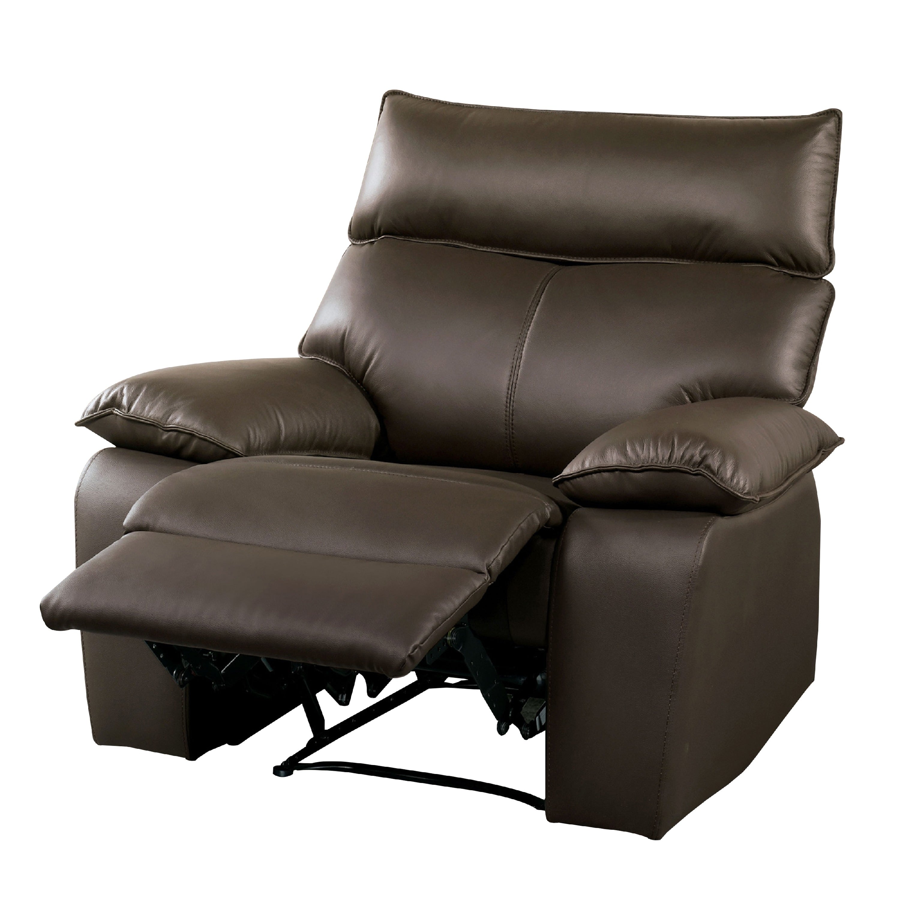 Ozy Manual Recliner Chair Pillow Top Arms Dark Brown Leather Match