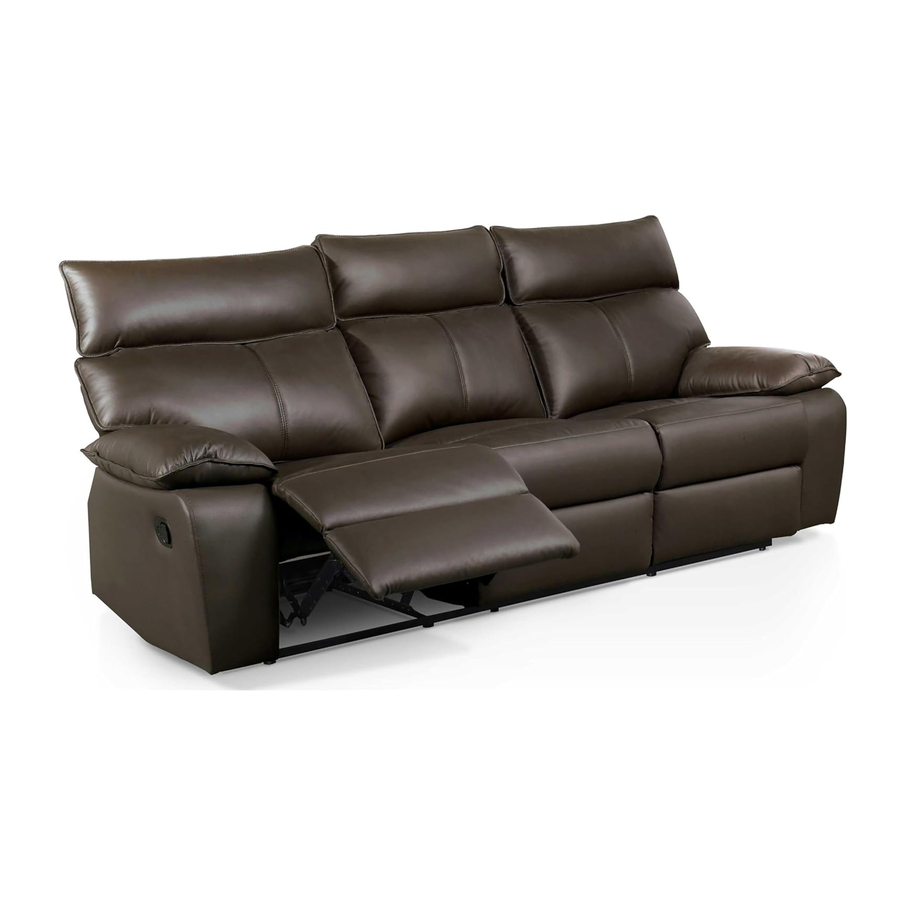 Ozy Manual Recliner Sofa Pillow Arms Brown Vegan Leather 88 Inch