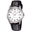 Casio Mens Core Black Leather Quartz Watch With White Dial