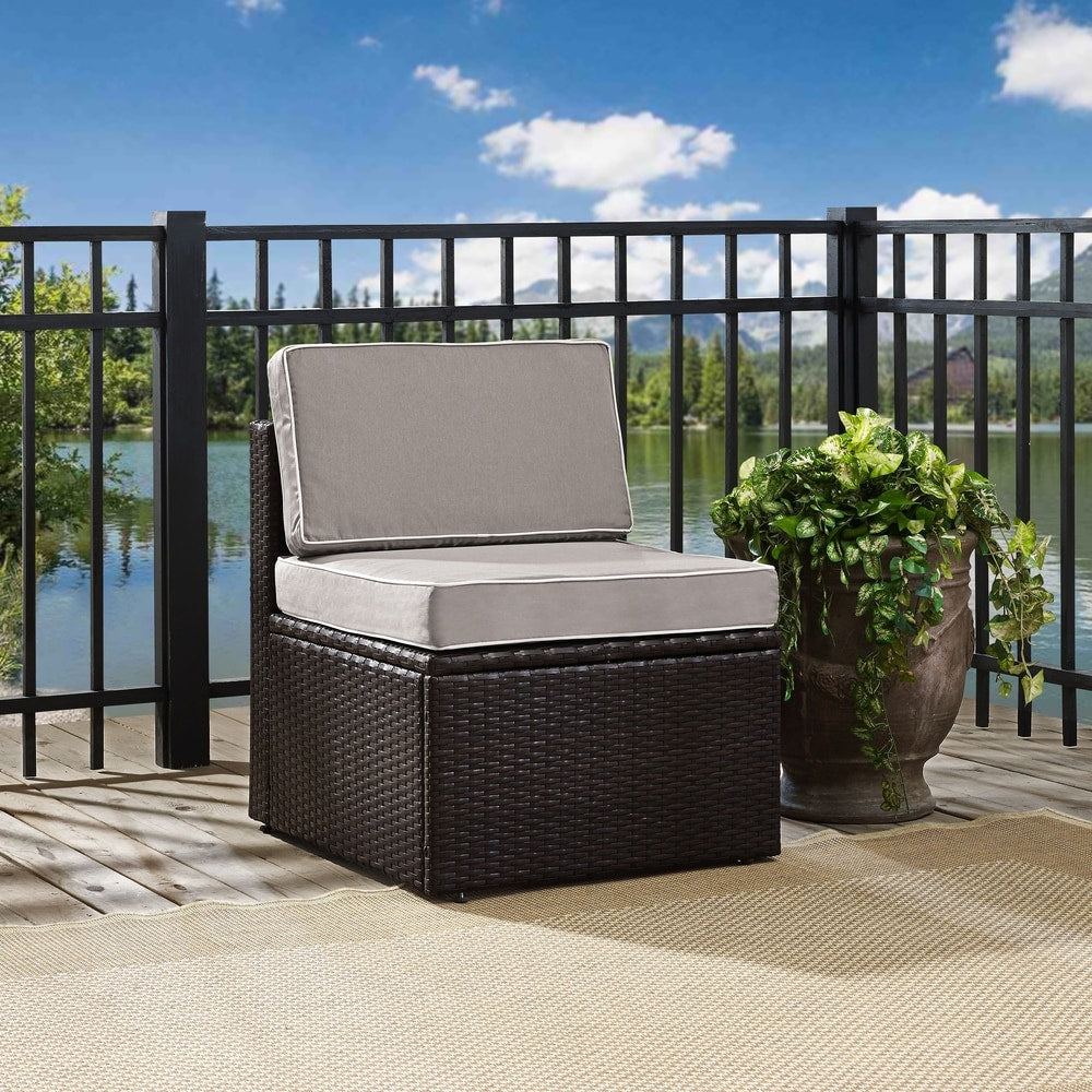Palm Harbor Outdoor Wicker Center Chair In Brown With Grey Cushions