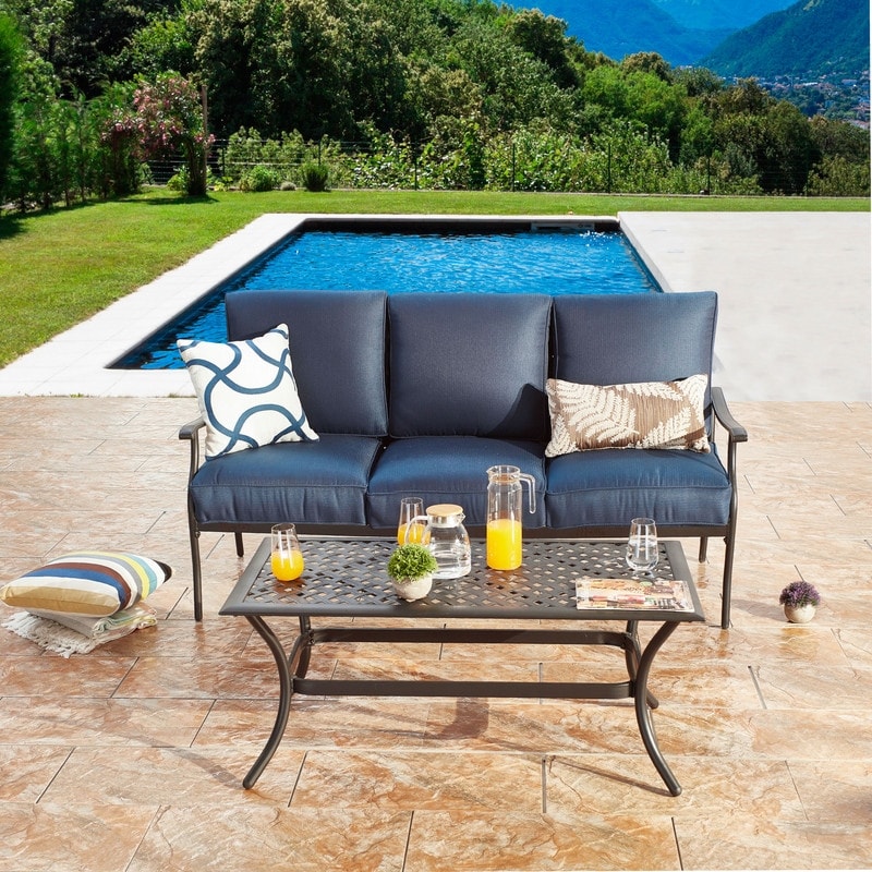 Patio Festival Outdoor 3 Seater Sofa With Coffee Table Set