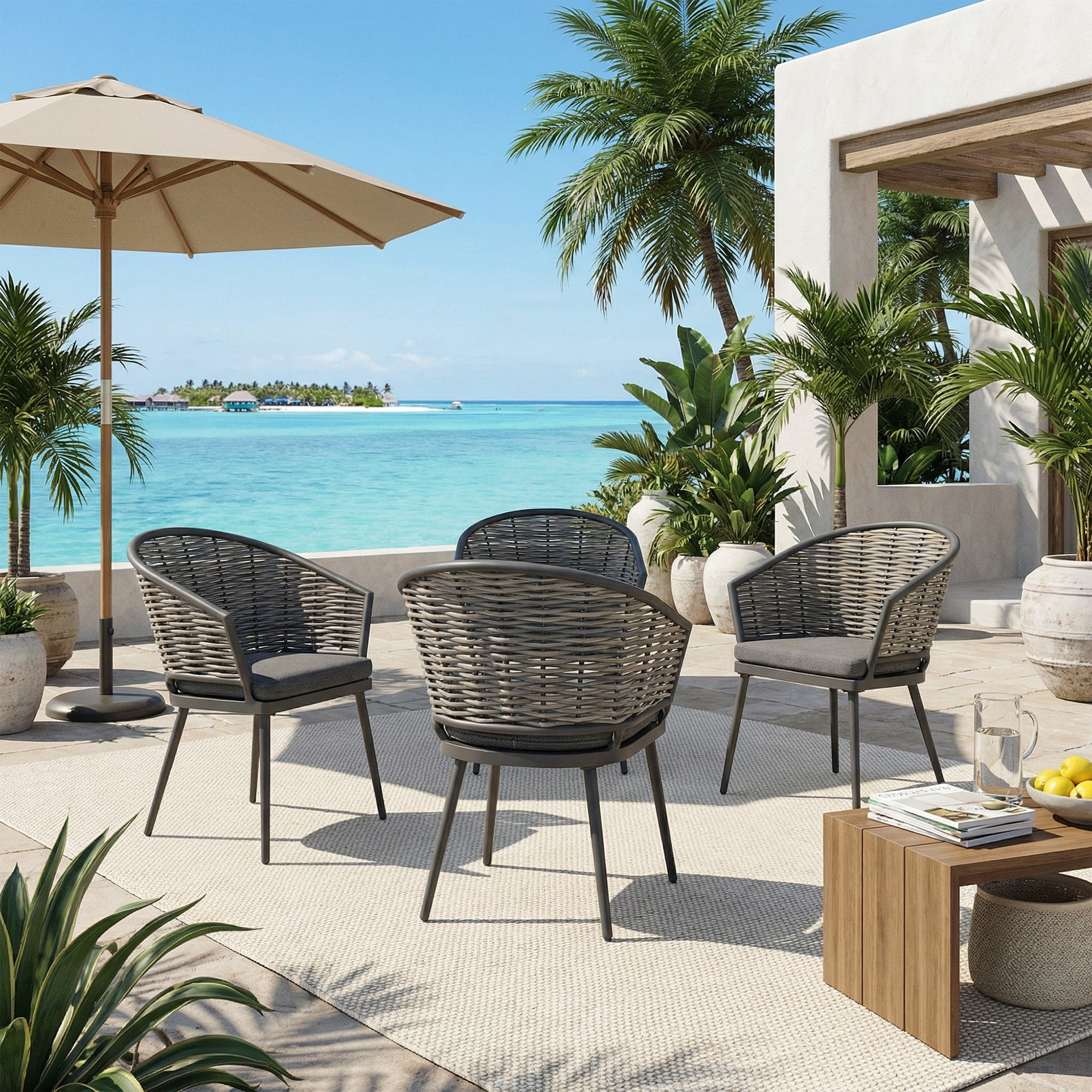 Pe Rattan Outdoor Dining Chairs Set Weather Resistant Patio Dining Chairs
