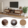 Pe Rattan Tv Stand With Open Storage Cabinet Mid Century Modern Entertainment Center With Cable Management Walnut