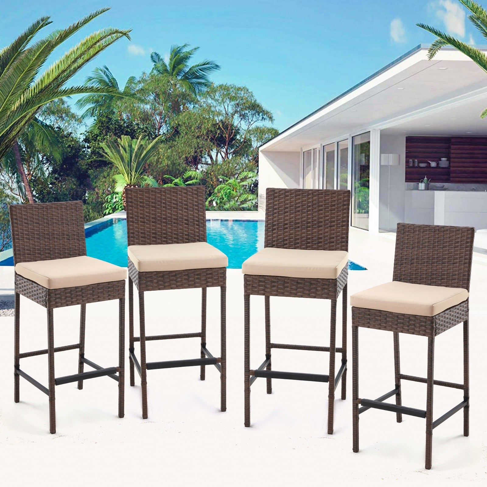 Pe Wicker Patio Bar Set Bar Counter Table Barstools Optional 2 4 Chairs Single Table