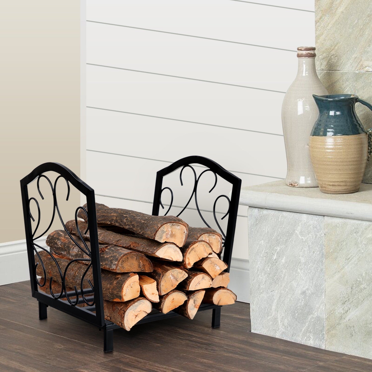 Phi Villa 17 Inch Small Decorative Indoor Outdoor Firewood Racks Steel Wood Storage Log Rack Holder