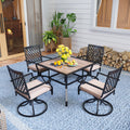 Phi Villa 5 Piece Patio Dining Set With Swivel Chairs And Wood Like Table