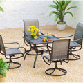 Phi Villa Outdoor Dining Set For 4 1 Squre Dining Tabel With 1.57 Umbrella Hole 4 Patio Swivel Chairs Padded Sling Fabric