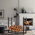 Phi Villa Heavy Duty Firewood Racks Indoor Outdoor Log Rack With Kindling Holder 30 Inches Tall Black