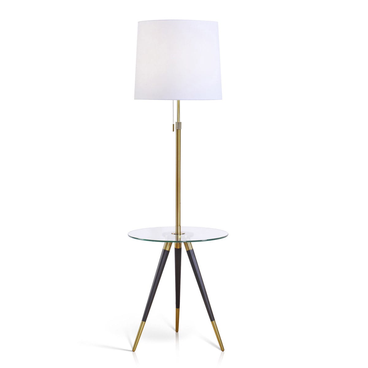 Hometrend Premiere Antique Brass And Clear Glass Tripod Table Floor Lamp With Fabric Shade