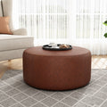 Pu Leather Round Ottoman Classic Brown Upholstered Accent Furniture