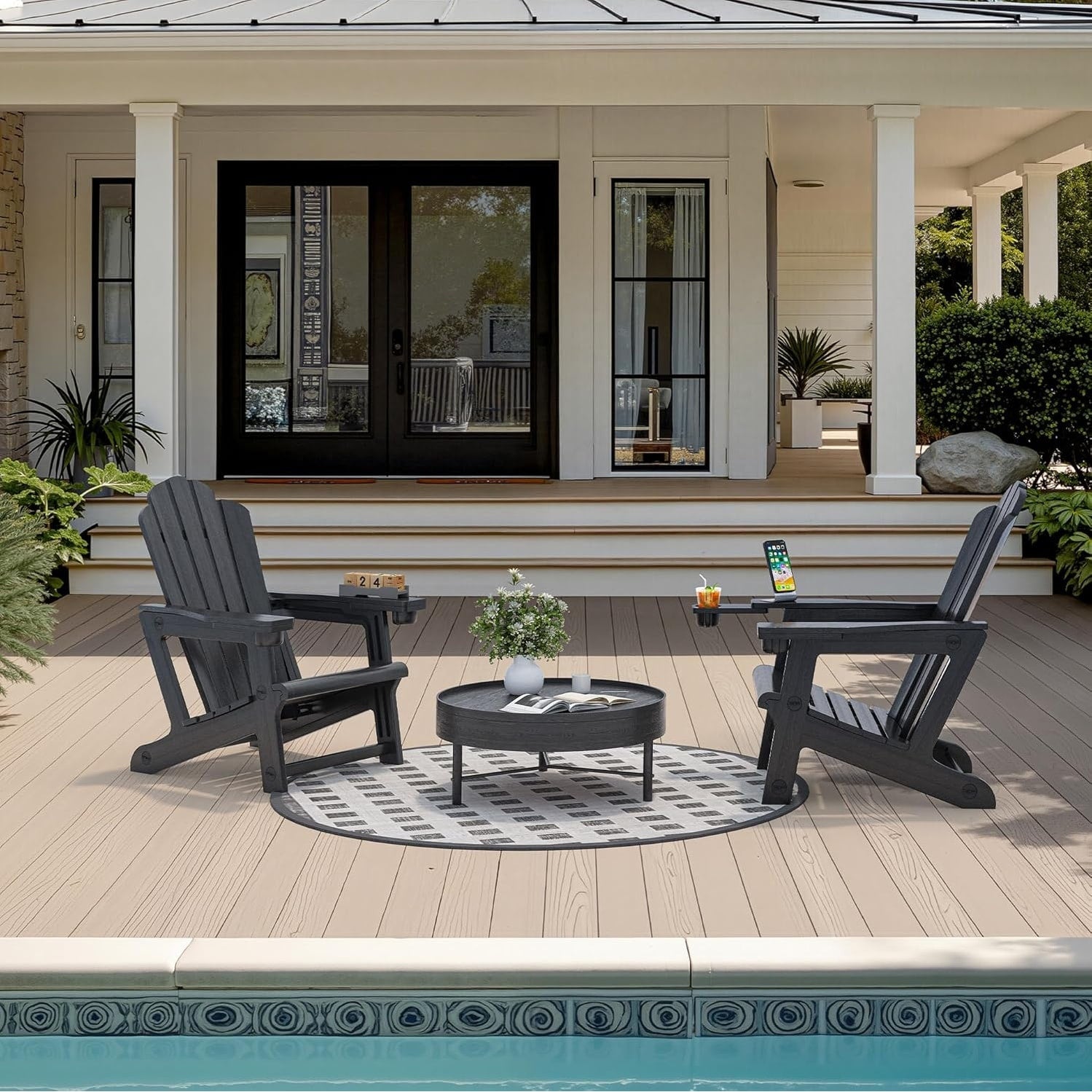 Purple Leaf All Weather Hdpe Adirondack Chair Oversized Seat Dual Cup Holders For Patio Garden Deck Backyard