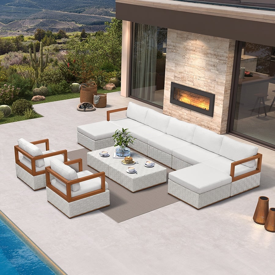 Purple Leaf Glfsf Enclosed White Sofa Outdoor Couch For Yard Porch Deck Patio Conversation Sets