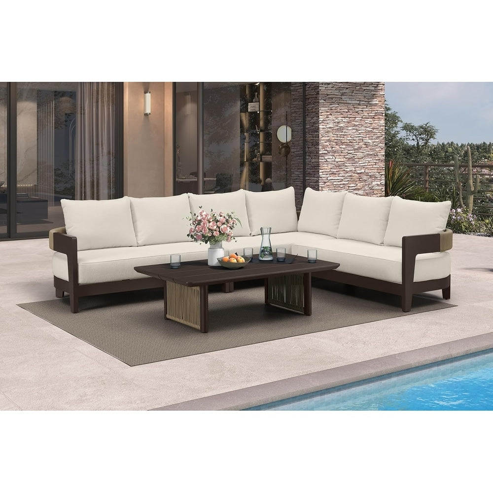 Purple Leaf Modern Aluminum Sectional Sofa With 7.87 Cushions For Yard Porch Deck Outdoor Conversation Sets