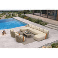 Purple Leaf Modern Genuine Teak Sectional Sofa With 9 Thick Backrest Aluminum Rope Coffee Table Patio Conversation Sets