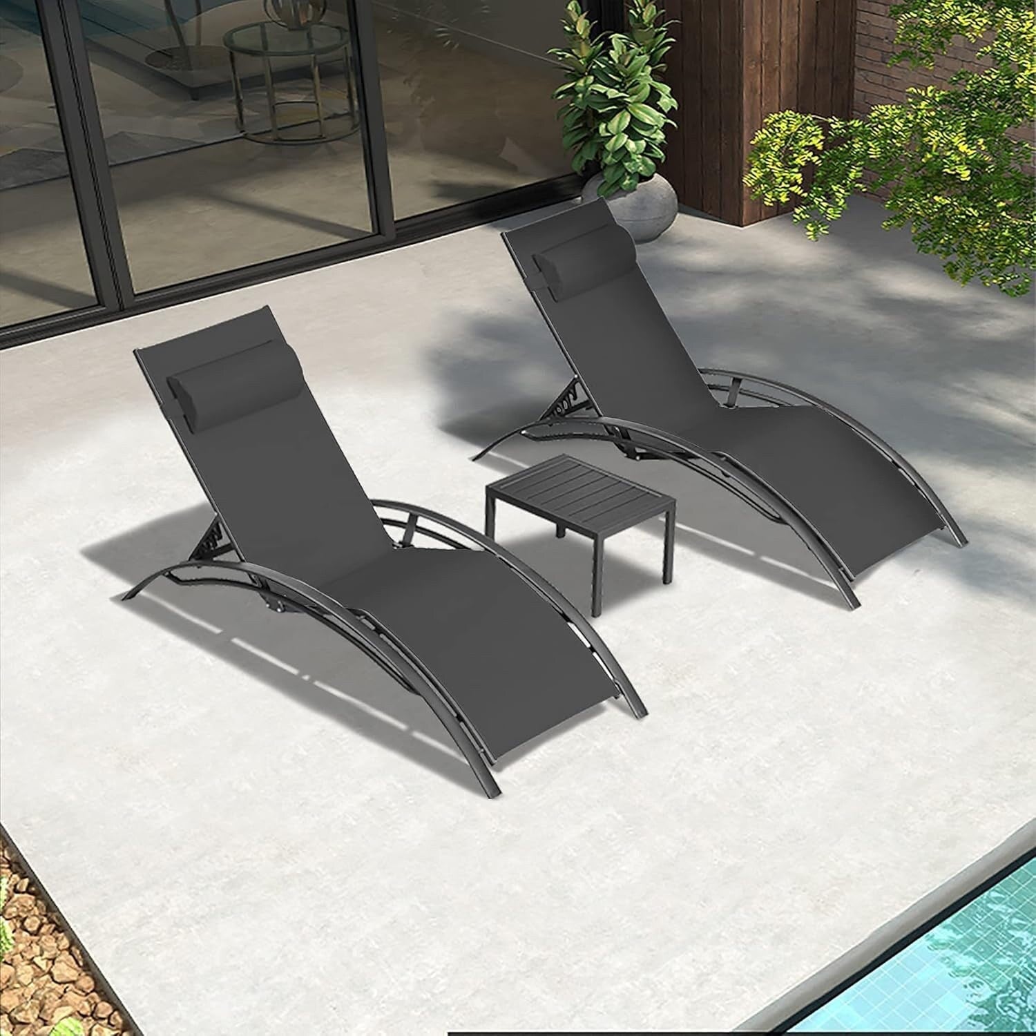 Purple Leaf Outdoor Chaise Lounge With Side Table Adjustable Reclining Aluminum Lounger With Wheels For Patio Beach