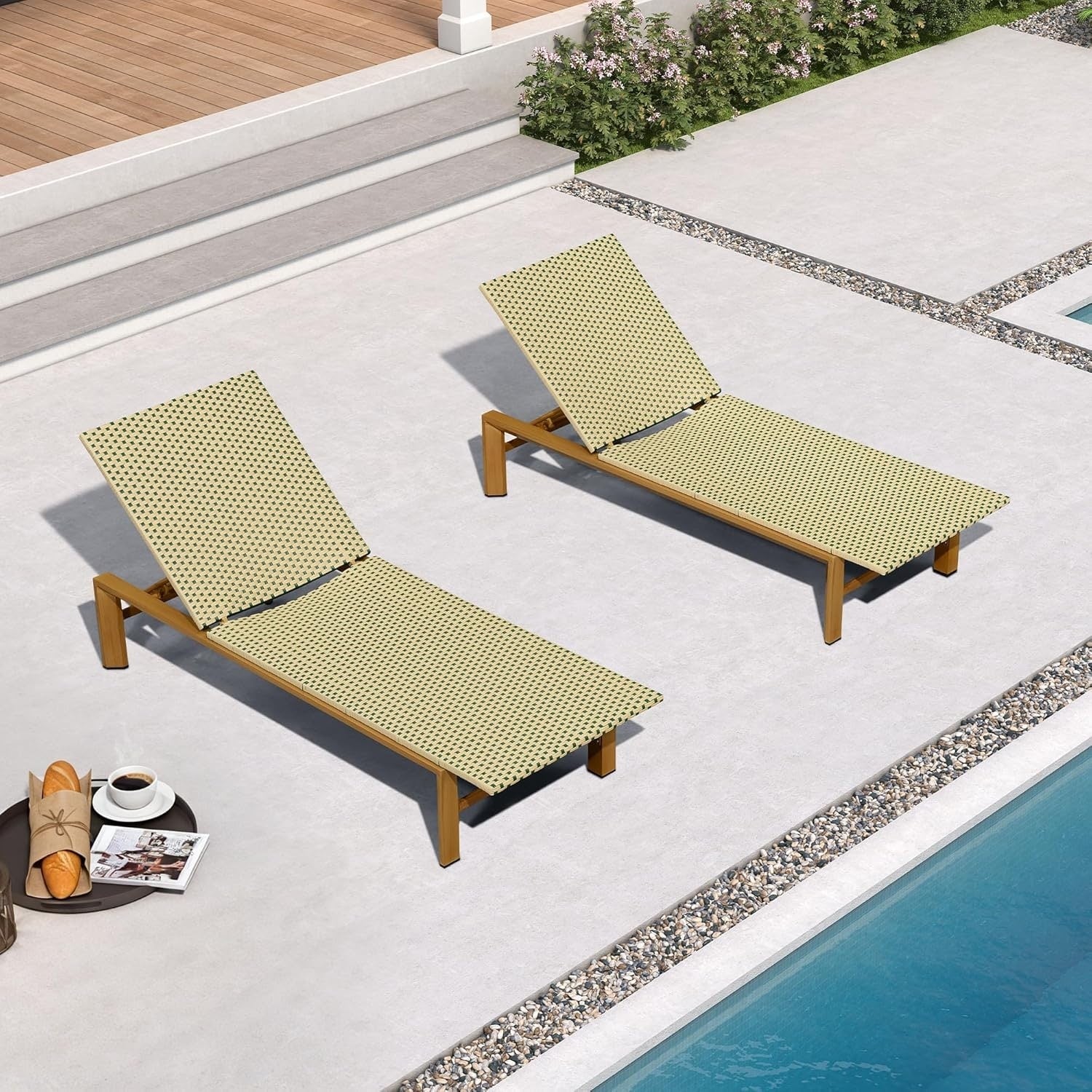 Purple Leaf Patio Chaise Lounge Set Outdoor Beach Pool Sunbathing Lawn Lounger Recliner Chair Side Table Included