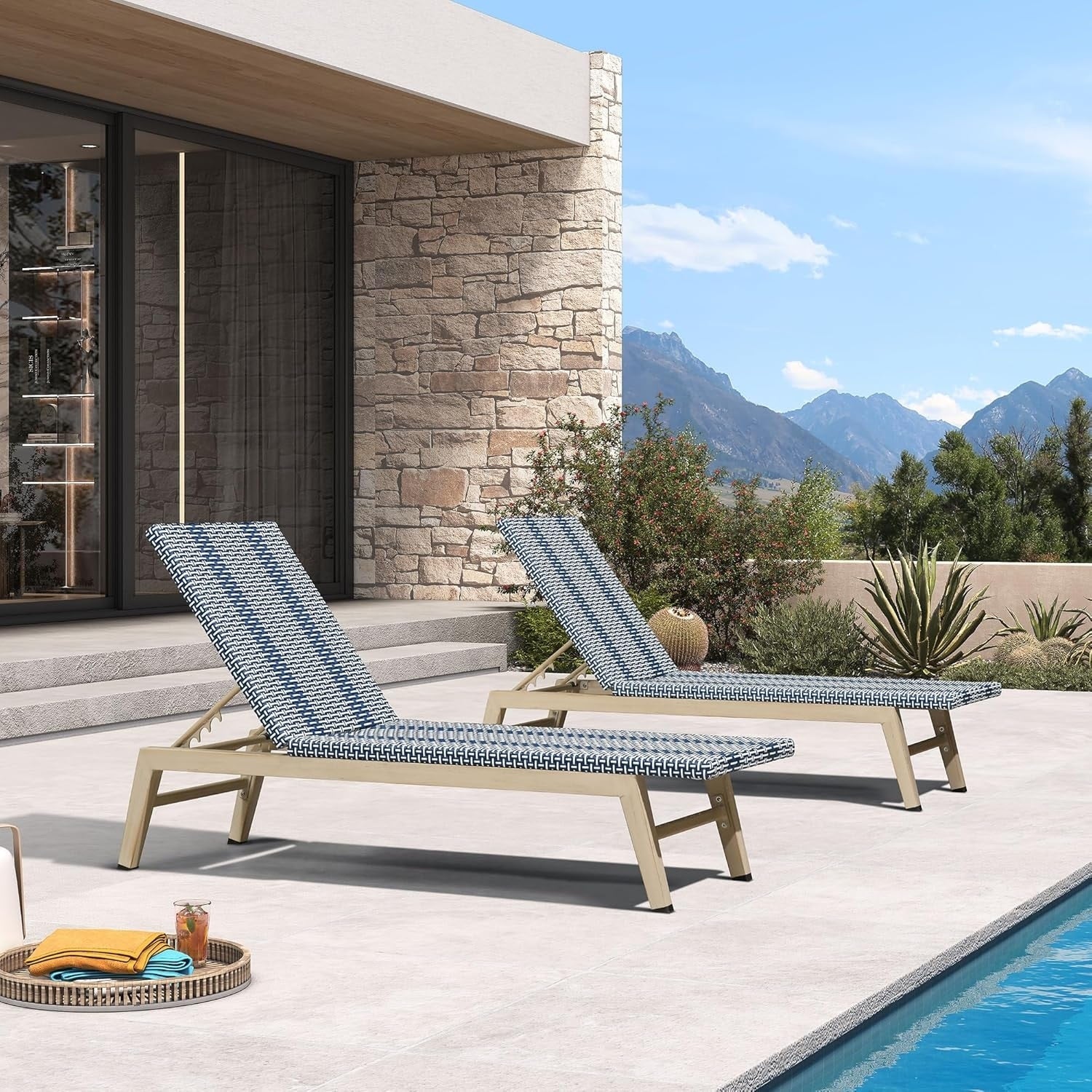 Purple Leaf Patio Chaise Lounge Set Outdoor Beach Pool Sunbathing Lawn Lounger Recliner Chair Side Table Included