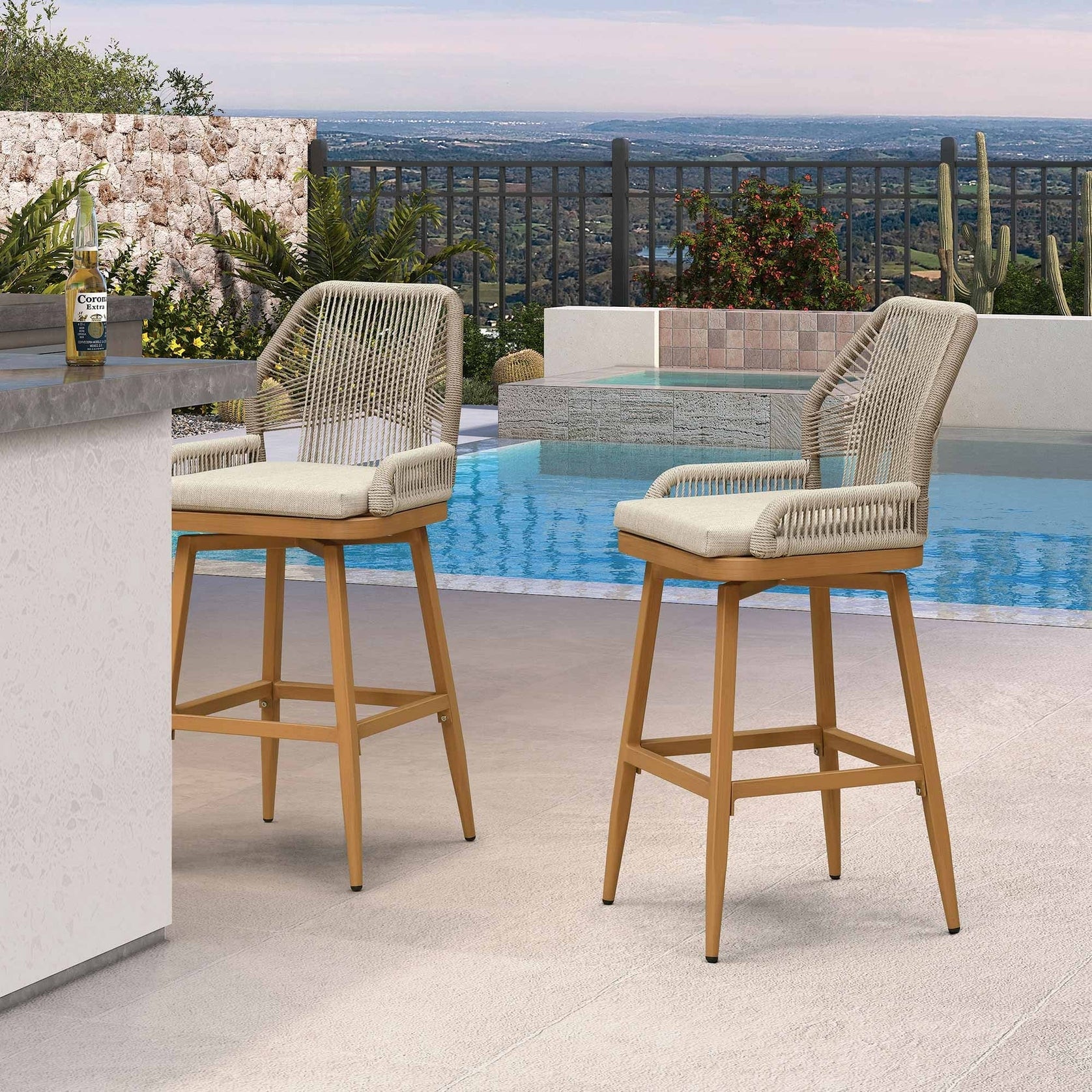 Purple Leaf Outdoor Swivel Counter Height Bar Stools Set Of 2 Patio 360 Rotating