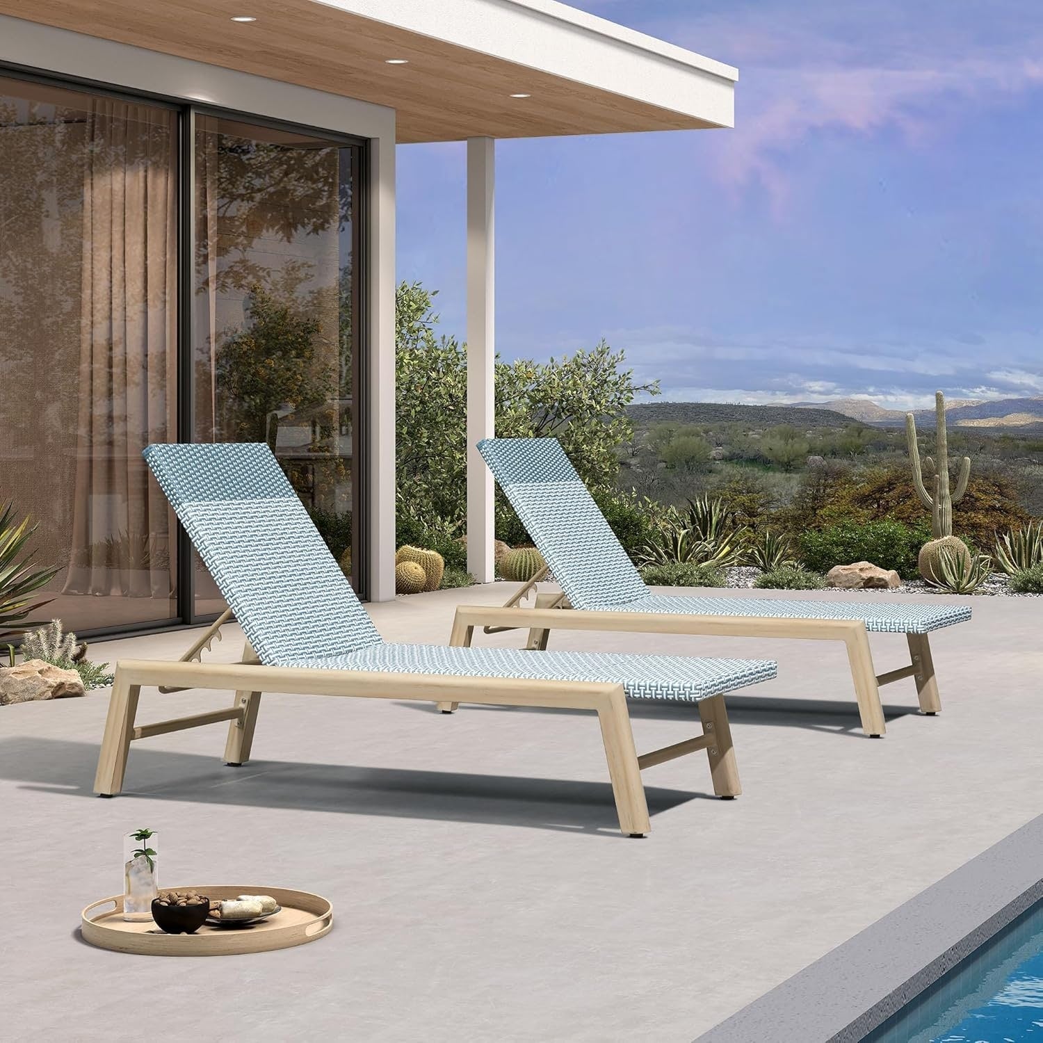 Purple Leaf Patio Chaise Lounge Set Outdoor Beach Pool Sunbathing Lawn Lounger Recliner Chair Side Table Included