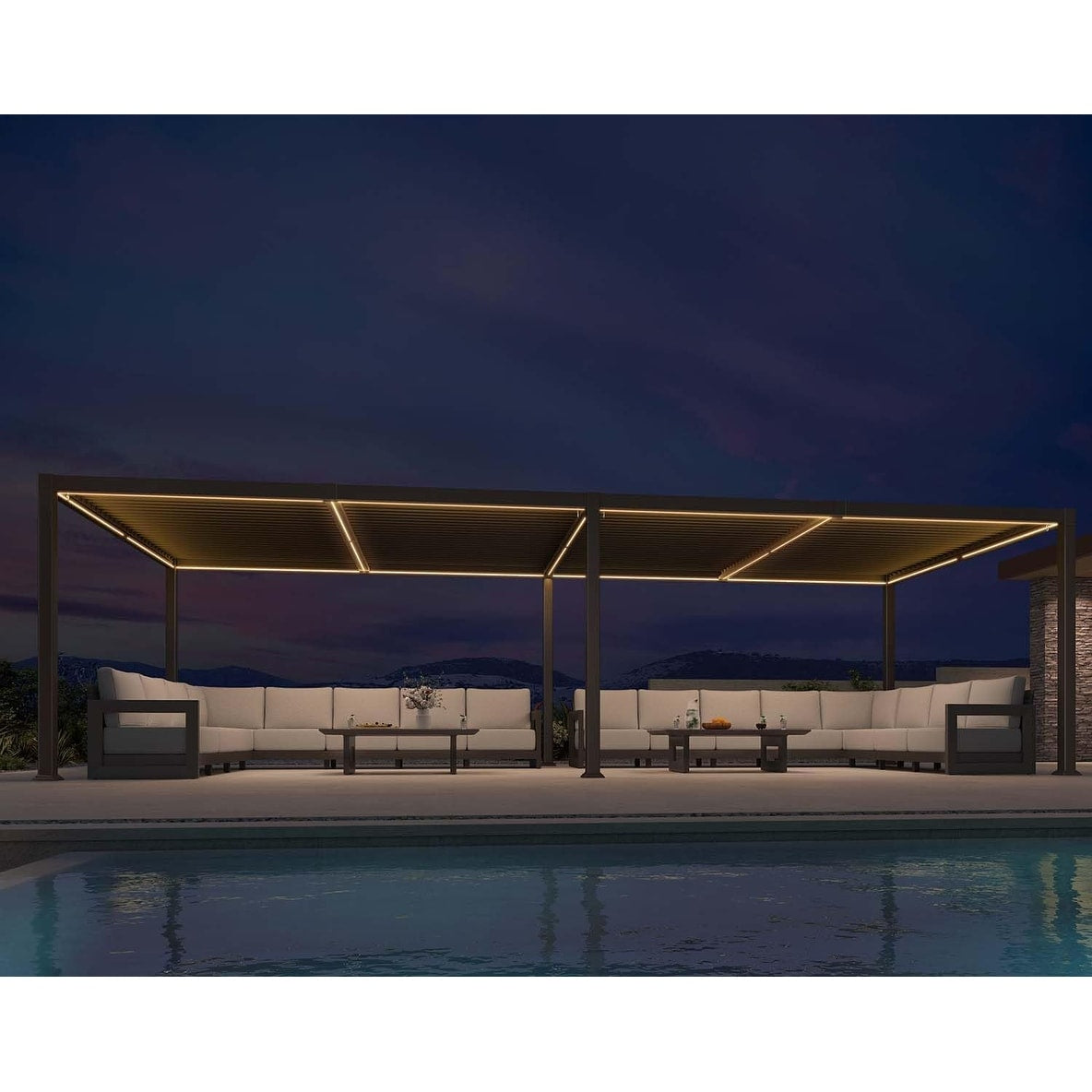 Purple Leaf Solar Louvered Pergola With Led String Lights Aluminum Outdoor Pergola With Adjustable Roof For Patio Garden