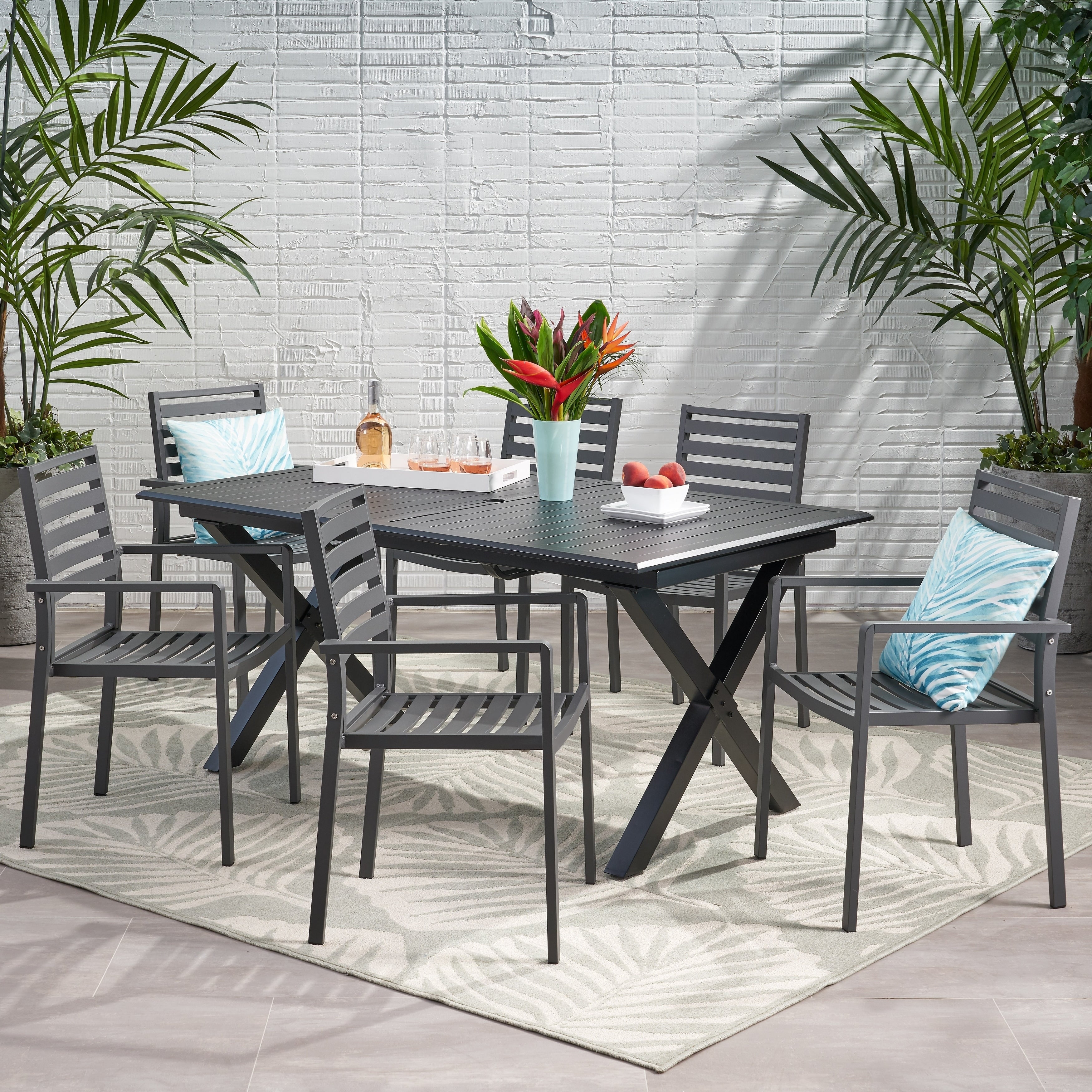 Pabara Outdoor Modern 6 Seater Aluminum Dining Set With Expandable Table By Christopher Knight Home