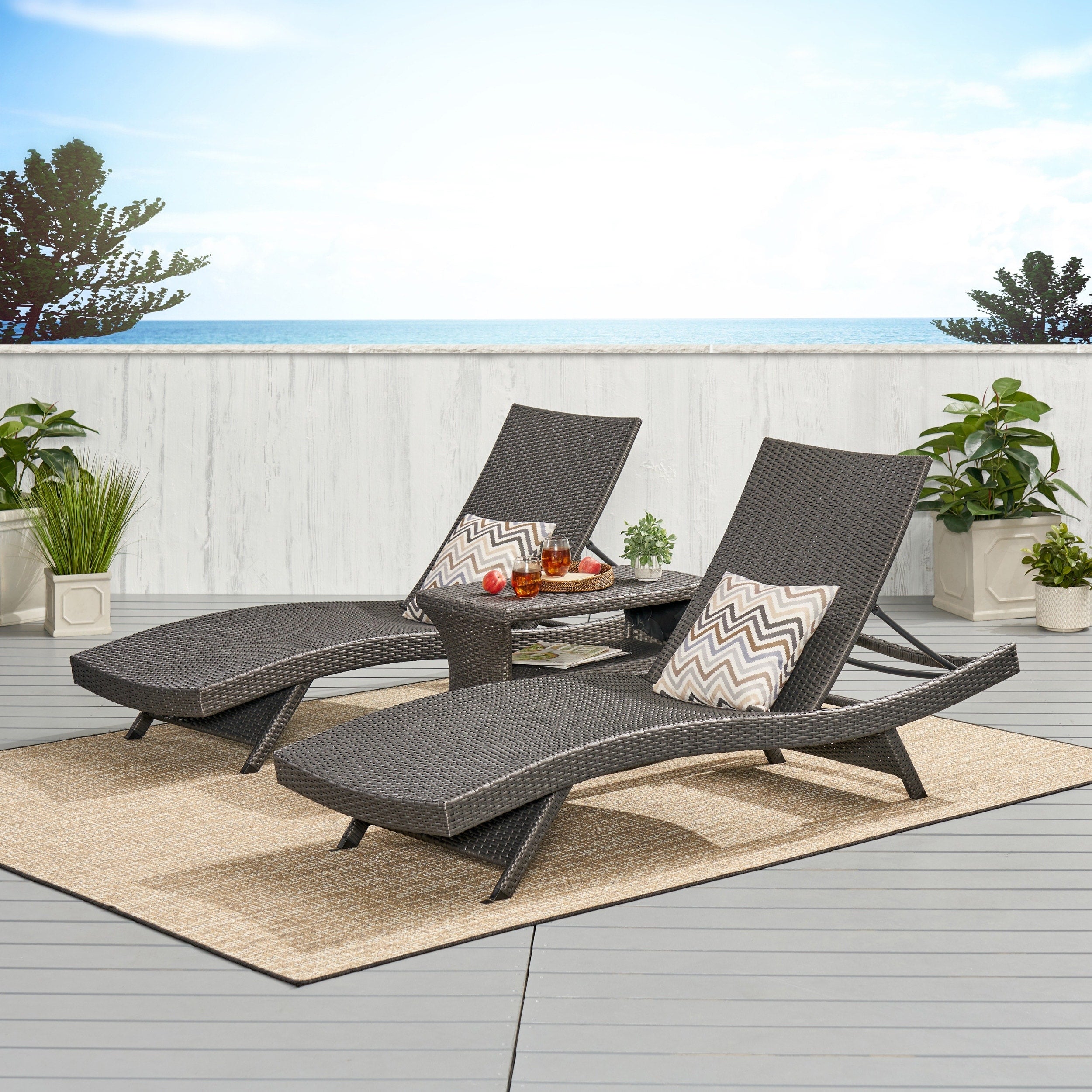 Pacific Outdoor 3 Piece Wicker Chaise Lounge Set By Christopher Knight Home