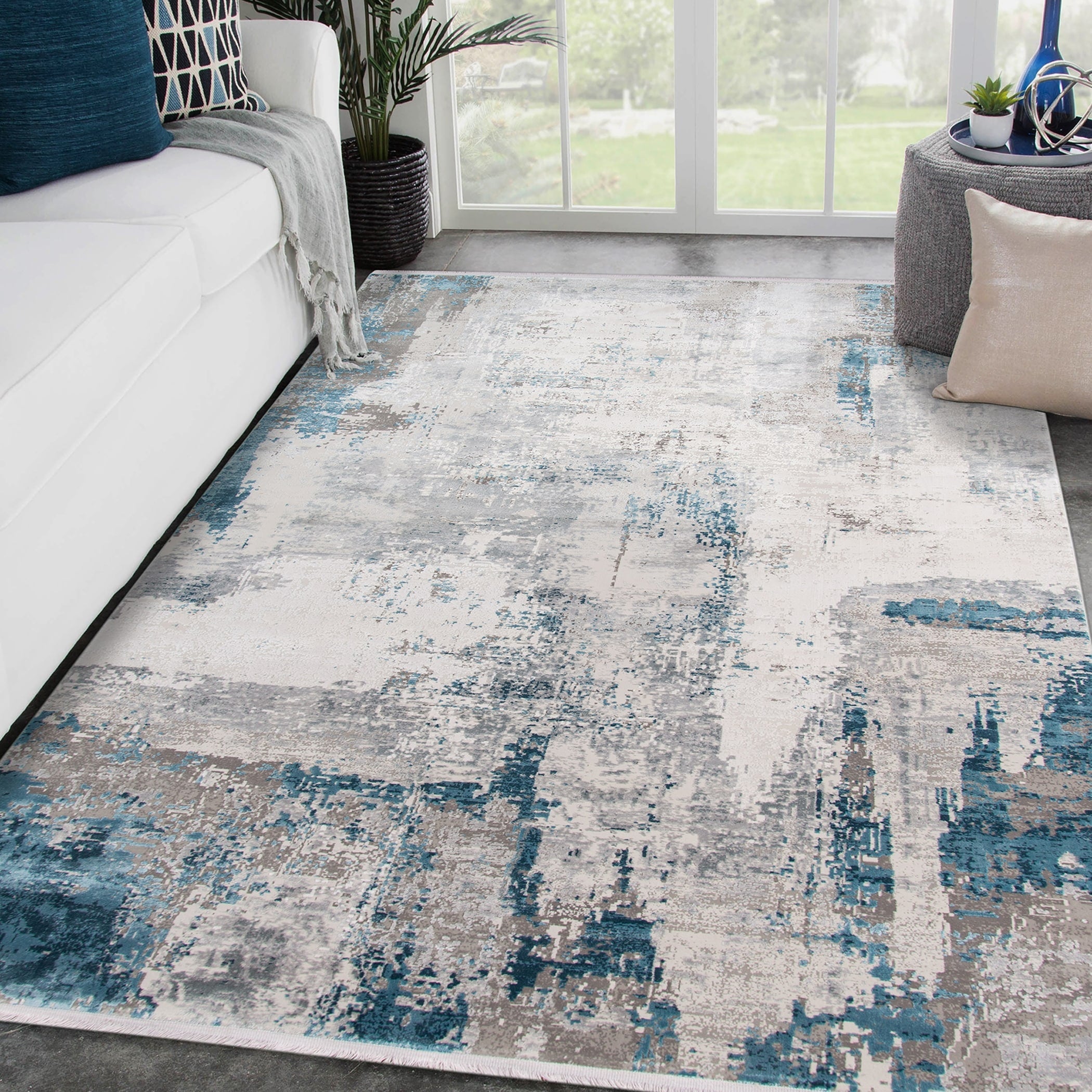 Padua Abstract Carved Gray Viscose Acrylic Area Rug 83 X 116