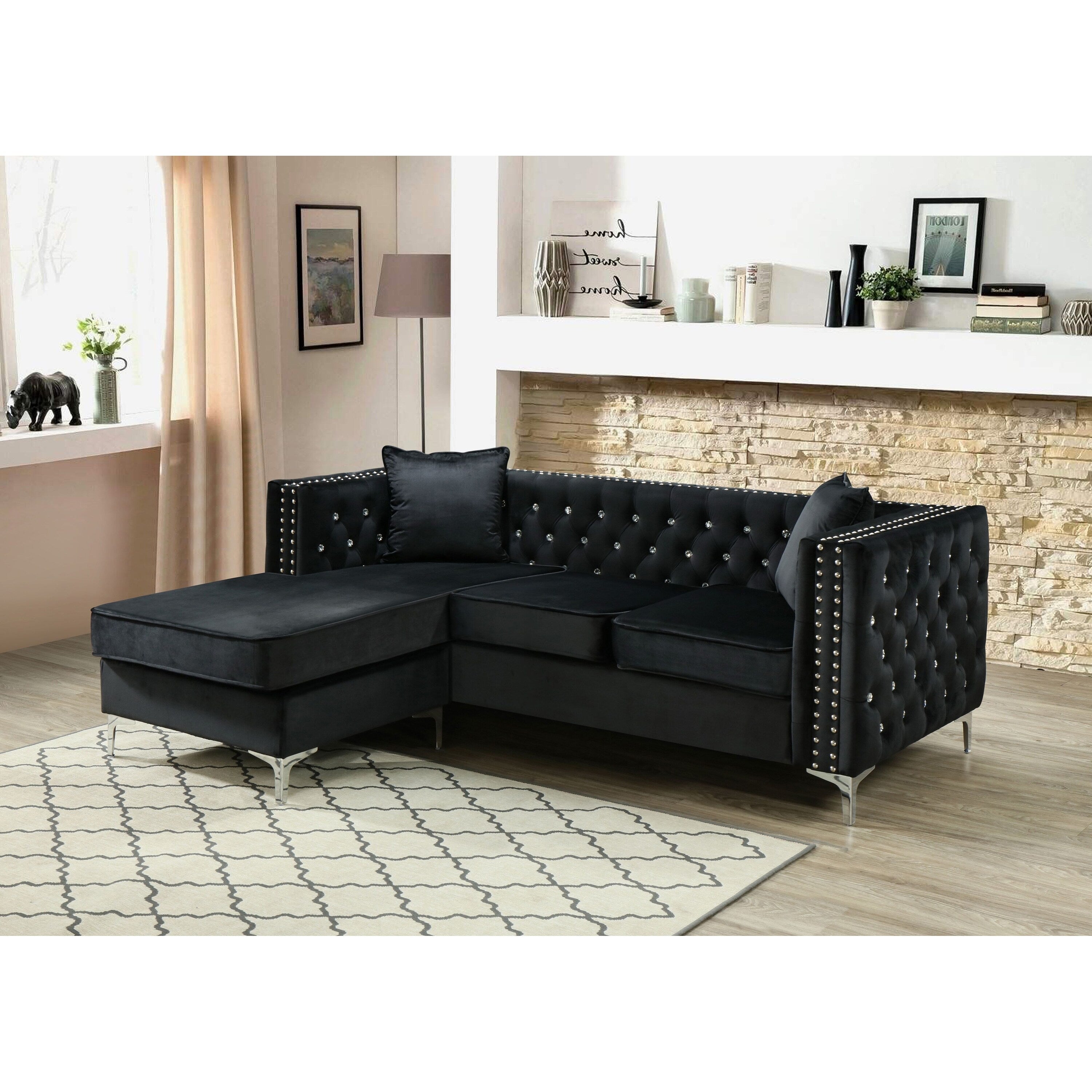 Paige Velvet Tufted Sofa With Chaise