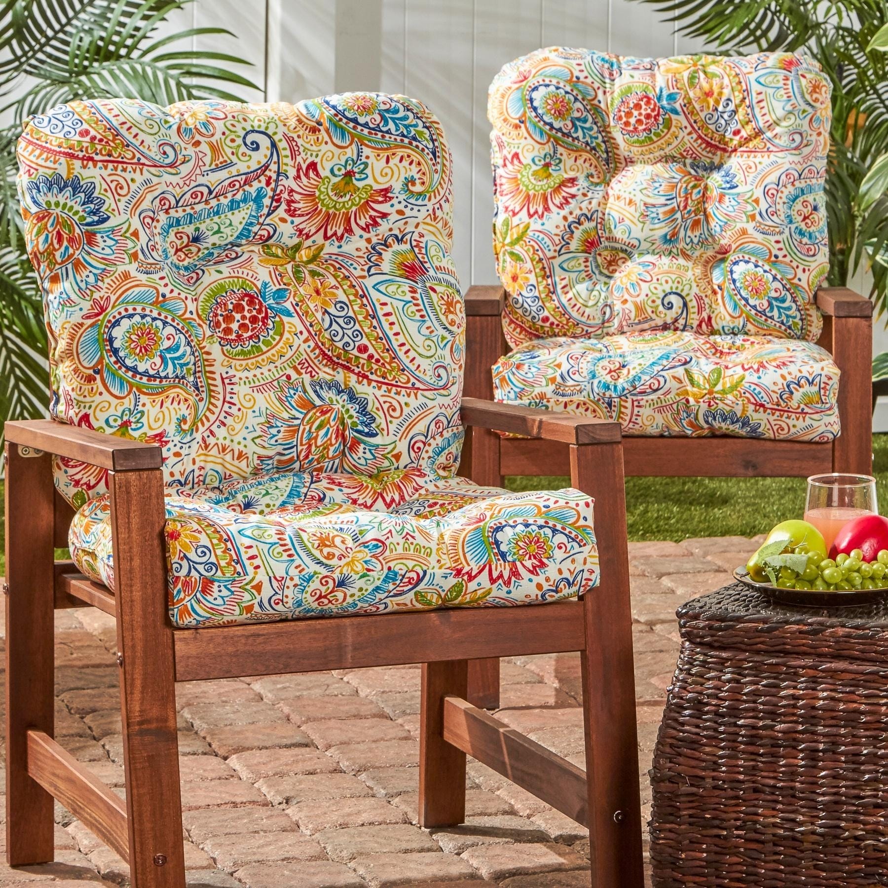 Havenside Home Christiansen Painted Paisley 21 Inch X 42 Inch Outdoor Seat Back Chair Cushion Set Of 2