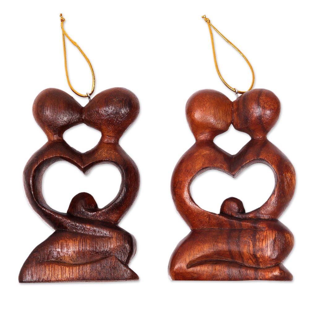 Handmade Pair Wood Ornaments Forever Together Indonesia
