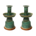 Pair Of Speckled Green Candle Holders