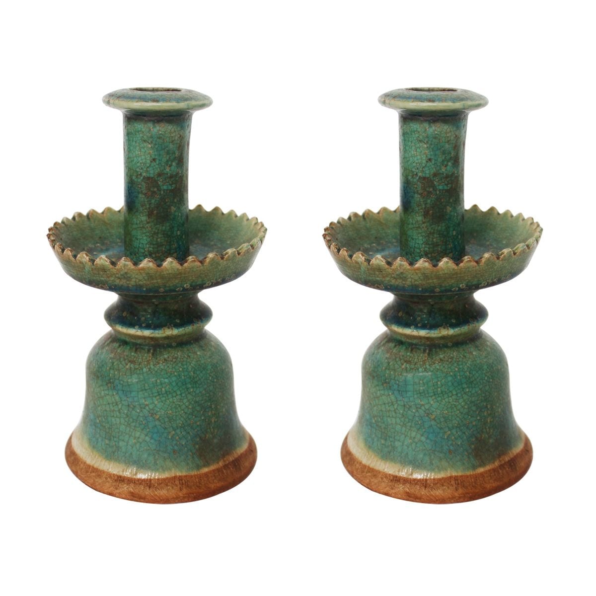 Pair Of Speckled Green Candle Holders