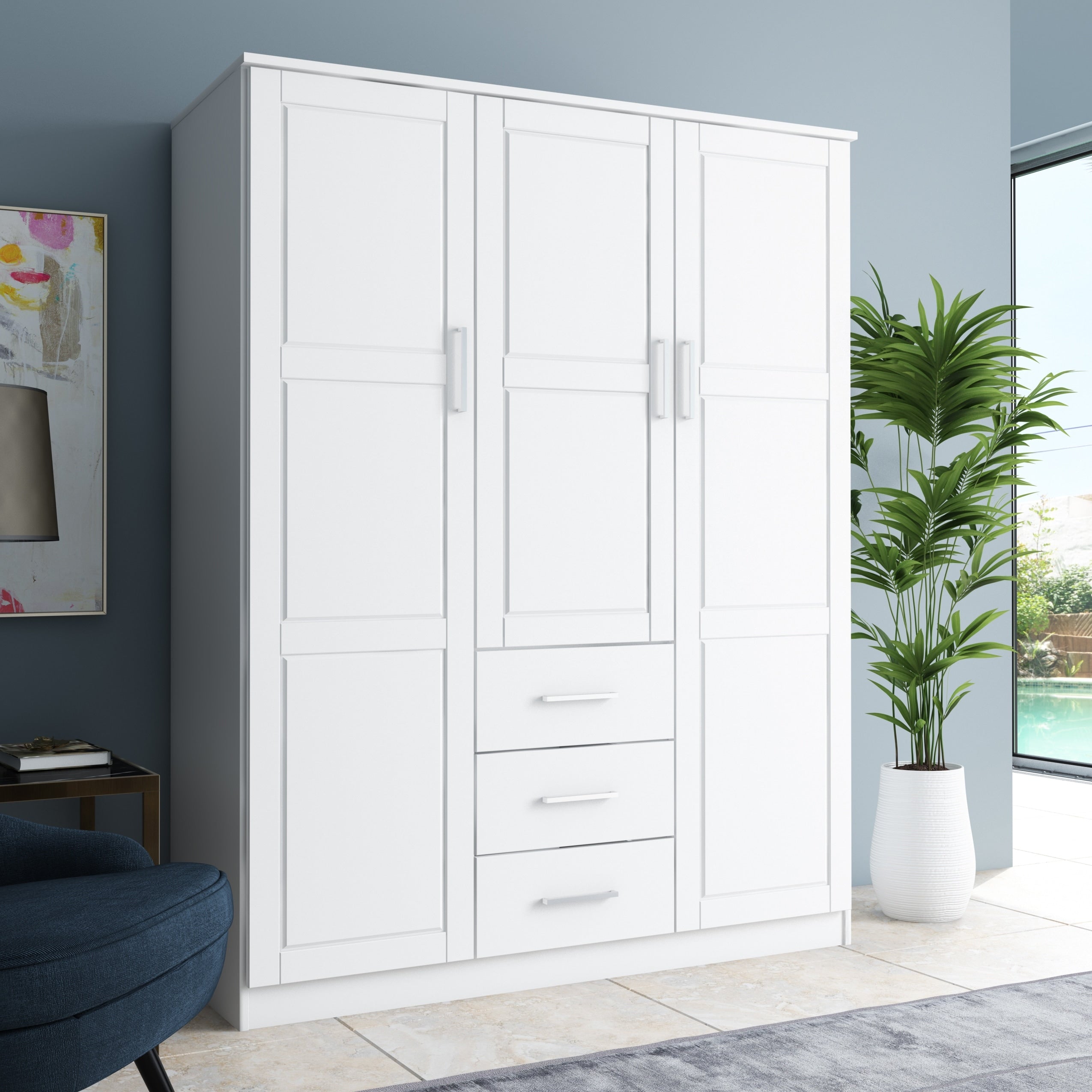 Cosmo 3 Door Wardrobe Armoire With Mirror 3 Drawers By Palace Imports