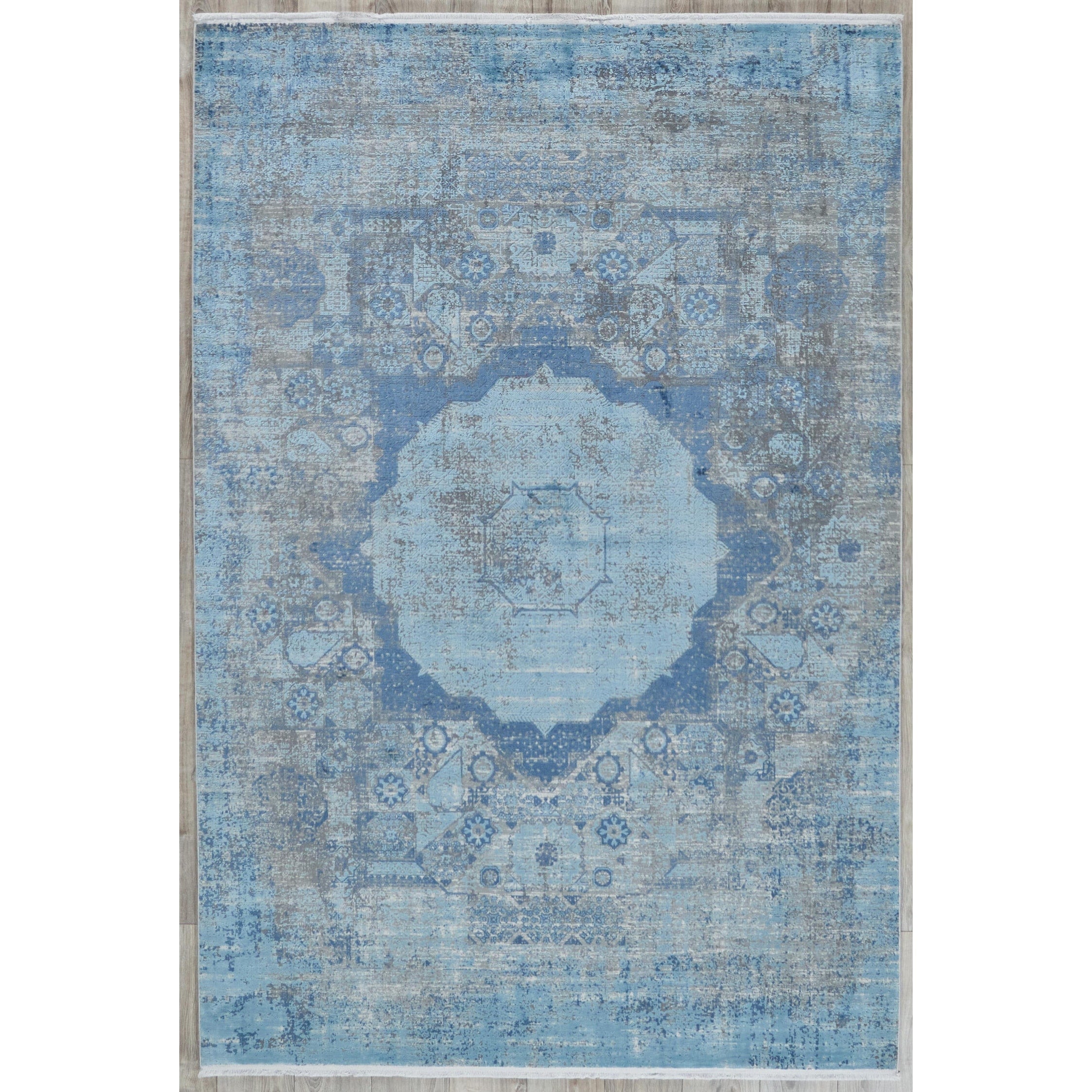 Palace Power Loom Acrylic Viscose Ivory Blue Area Rug 65 X 910