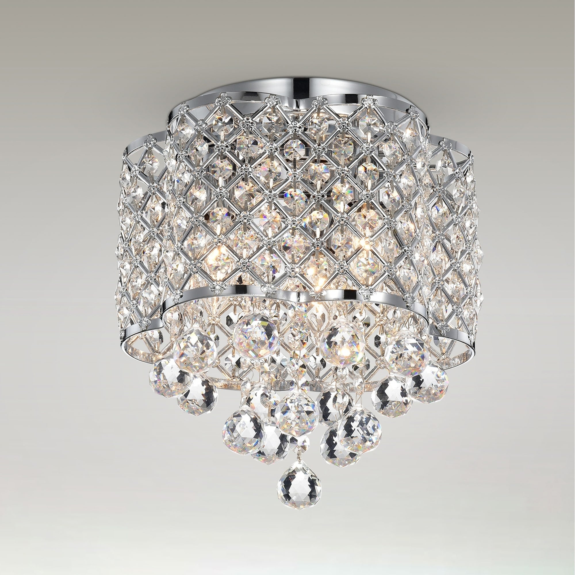 Pali Chrome 3 Light Crystal And Metal Drum Shade Flush Mount