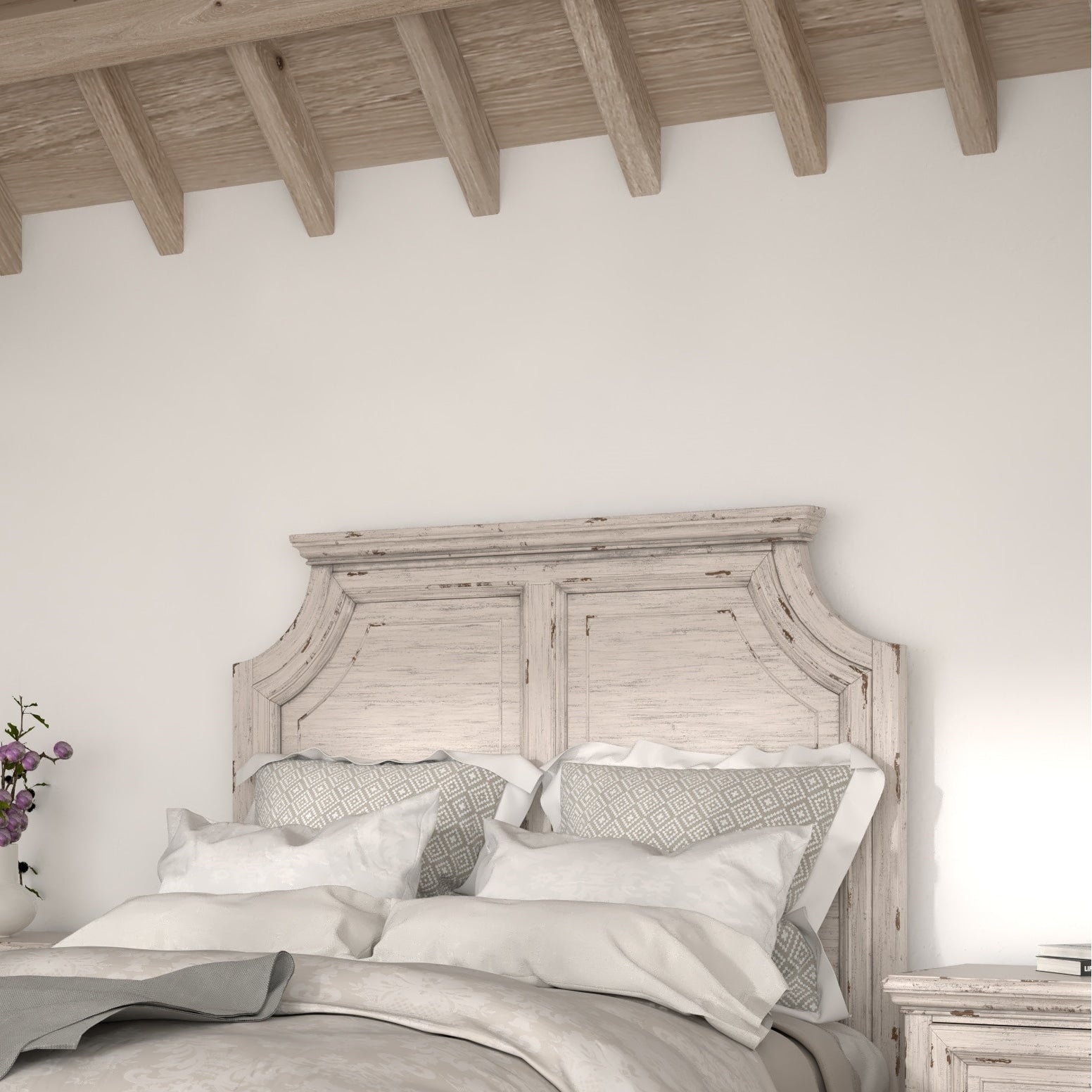 Palisade Distressed Antique White Panel Headboard By Greyson Living