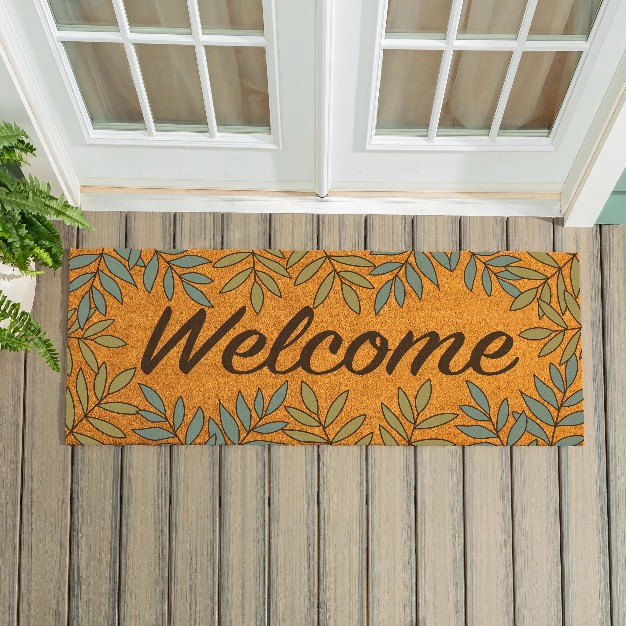 Palm Fronds Welcome Coir Door Mat 60 X 24 60 X 24