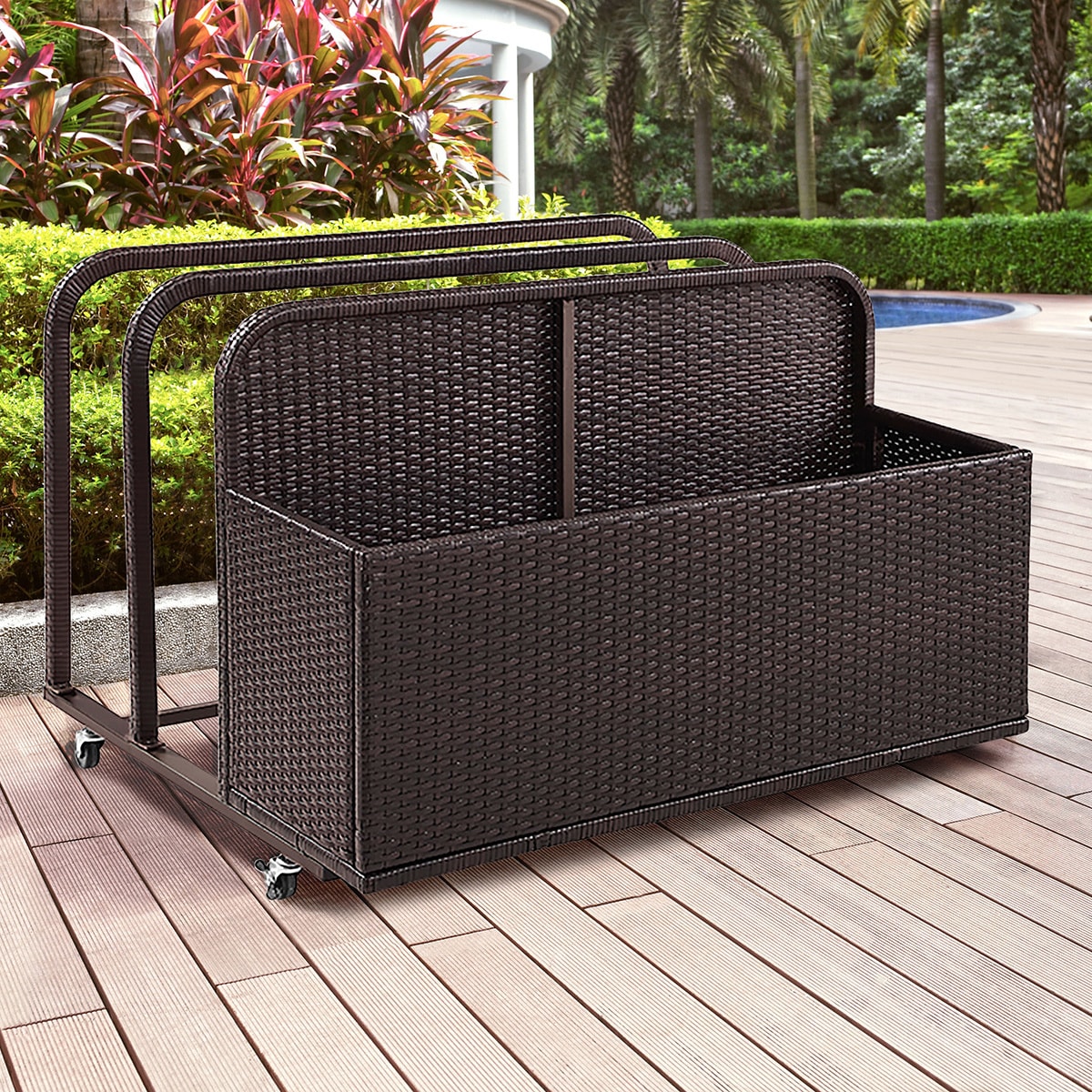Palm Harbor Brown Steel Wicker Outdoor Float Caddy
