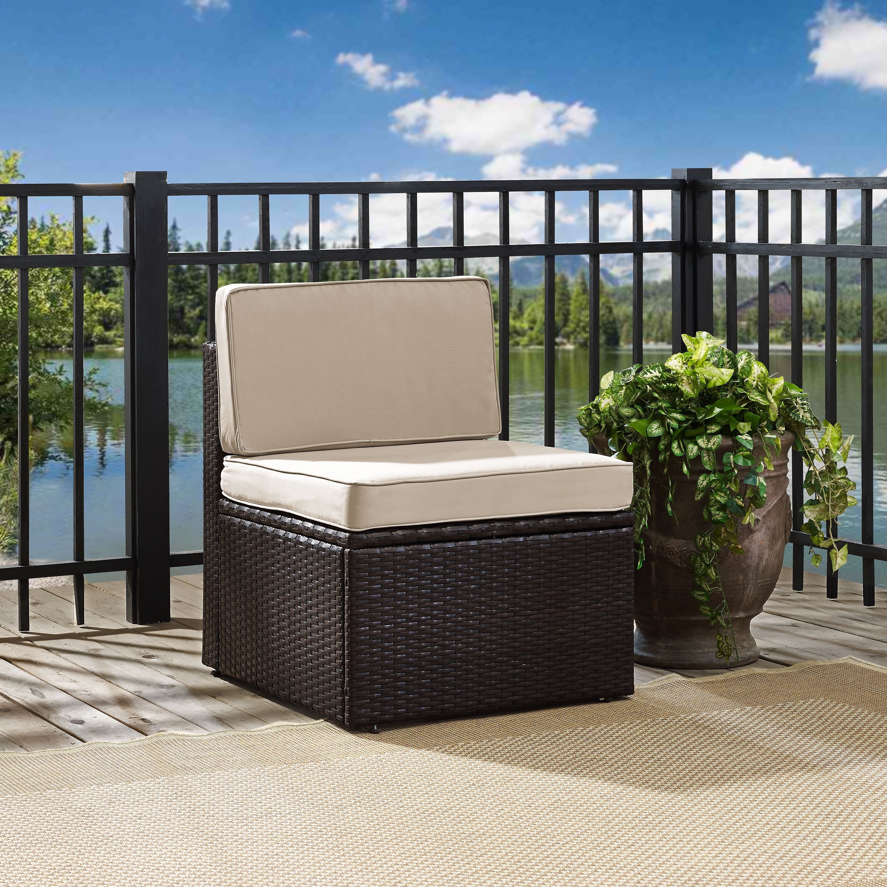 Palm Harbor Outdoor Wicker Center Chair In Brown With Sand Cushions