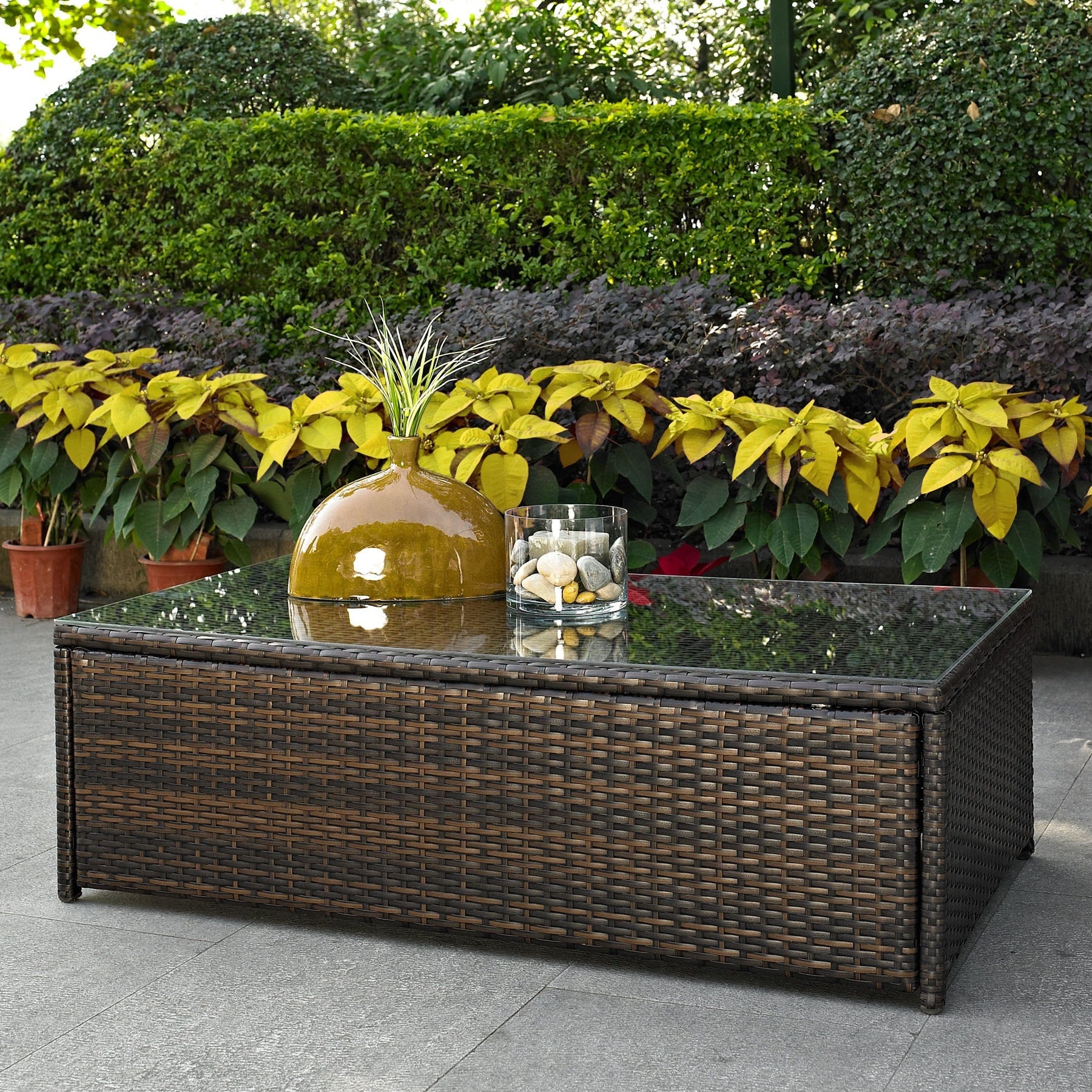 Havenside Home Asilomar Outdoor Wicker Glass Top Table