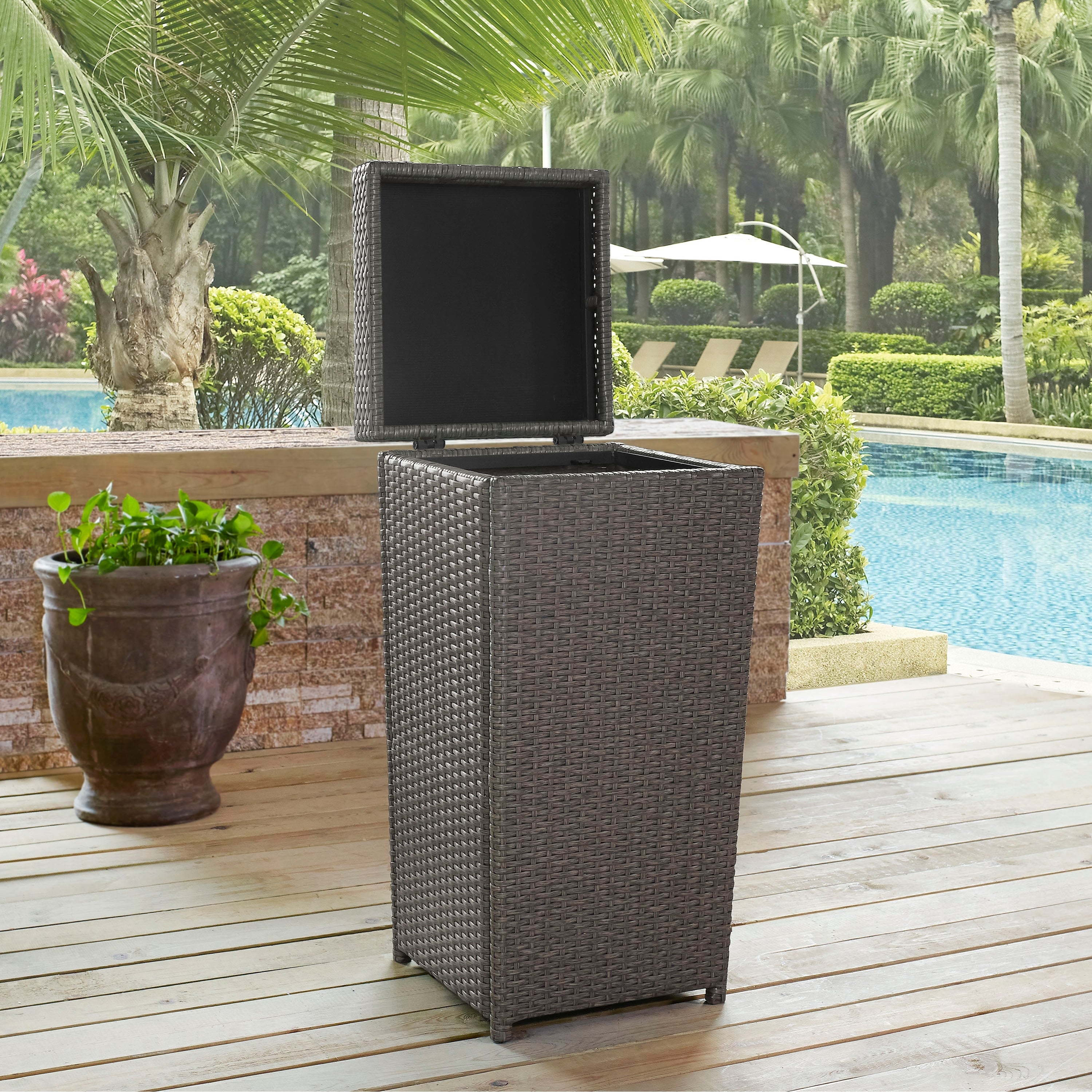 Havenside Home Karas Brown Wicker Outdoor Trash Bin