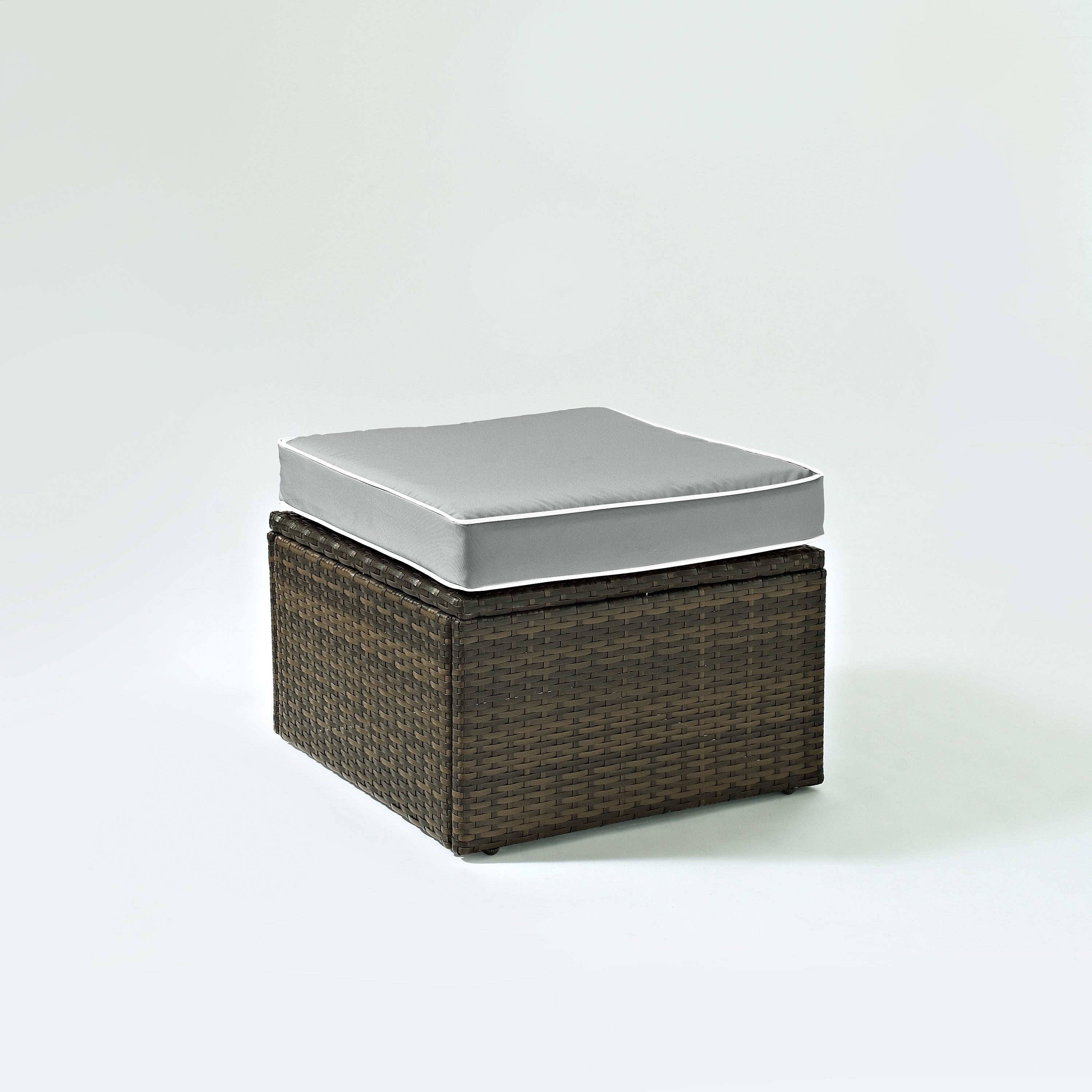 Palm Harbour Wicker Ottoman In Brown With Gray Cushions