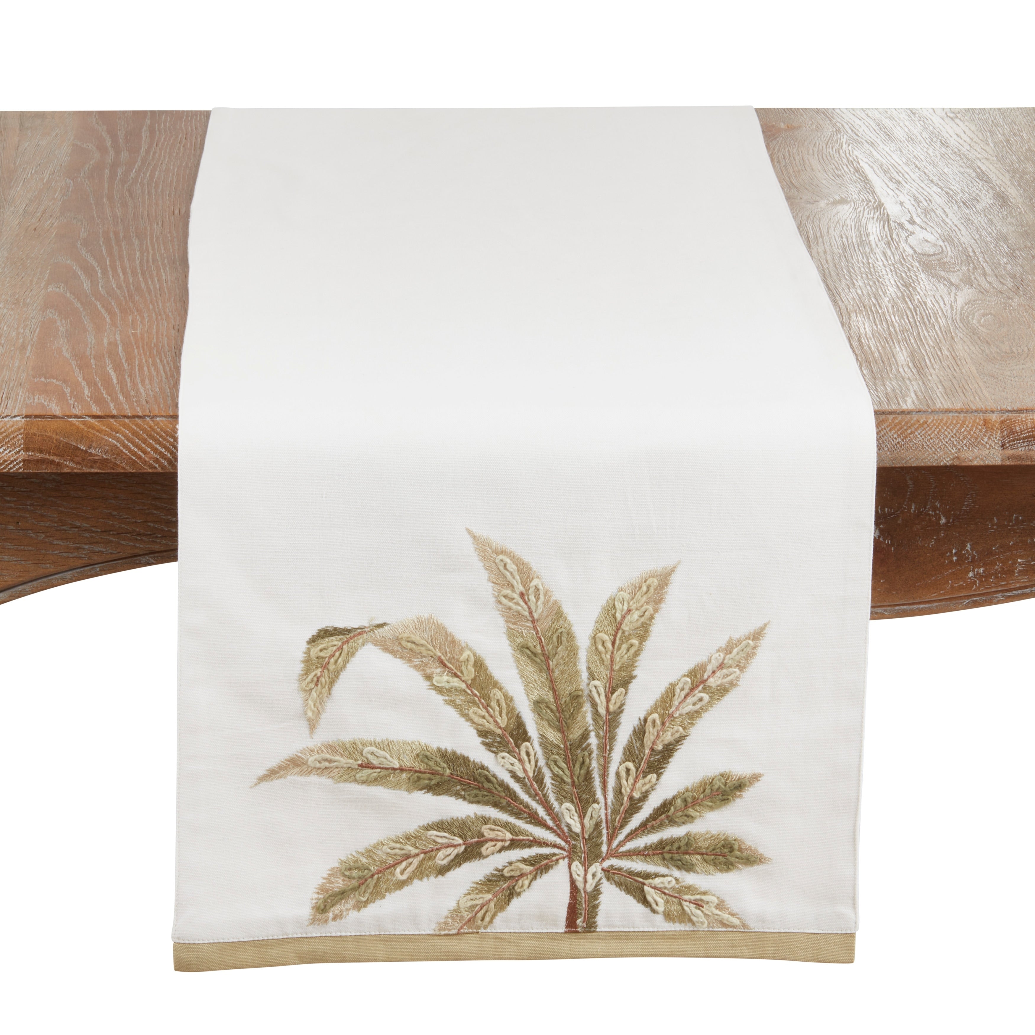 Palm Leaf Embroidered Table Runner Decorative Botanical Accent For Dining Tables Consoles 16 X72