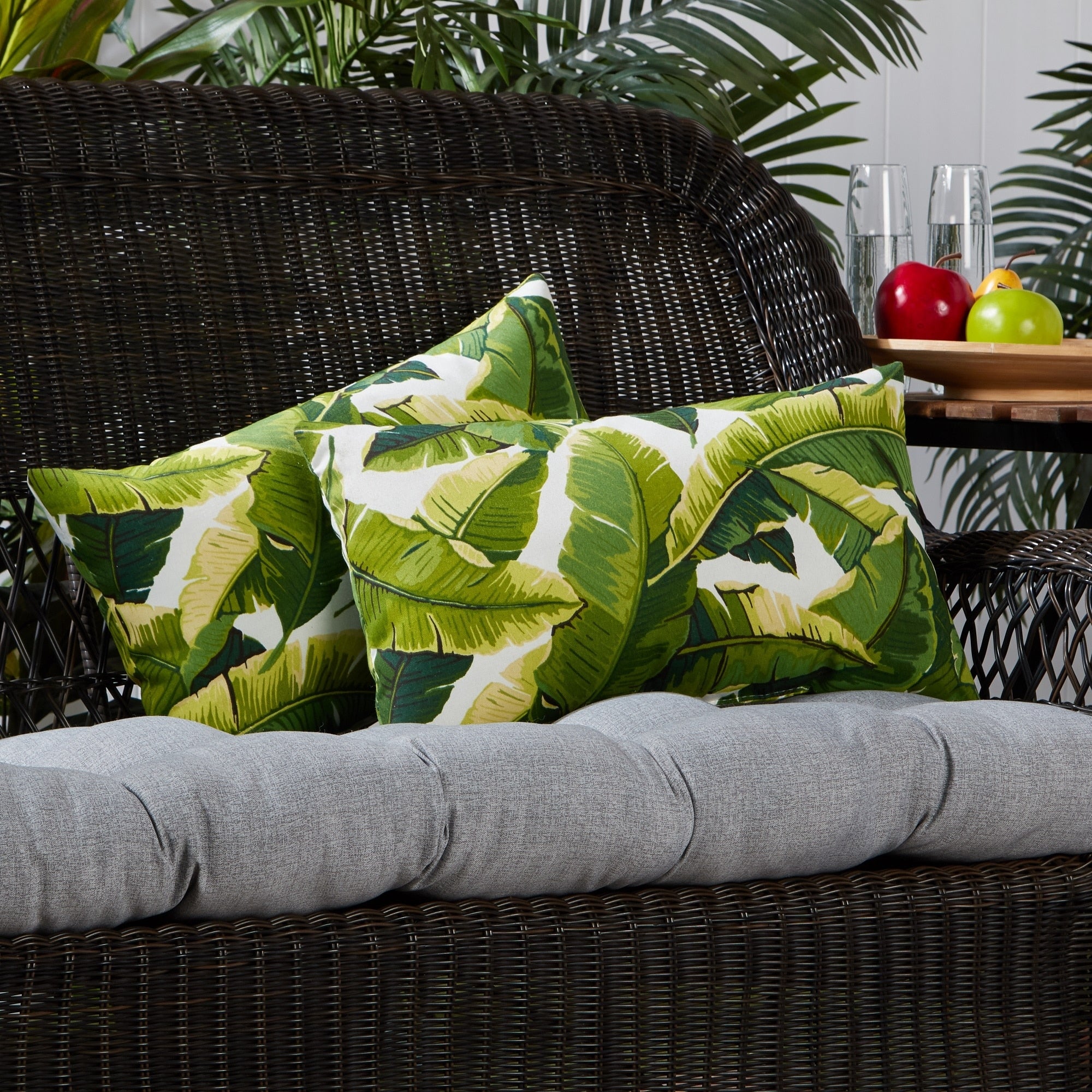 San Elijo Palm Leaves White Outdoor Lumbar Pillows Set Of 2 By Havenside Home