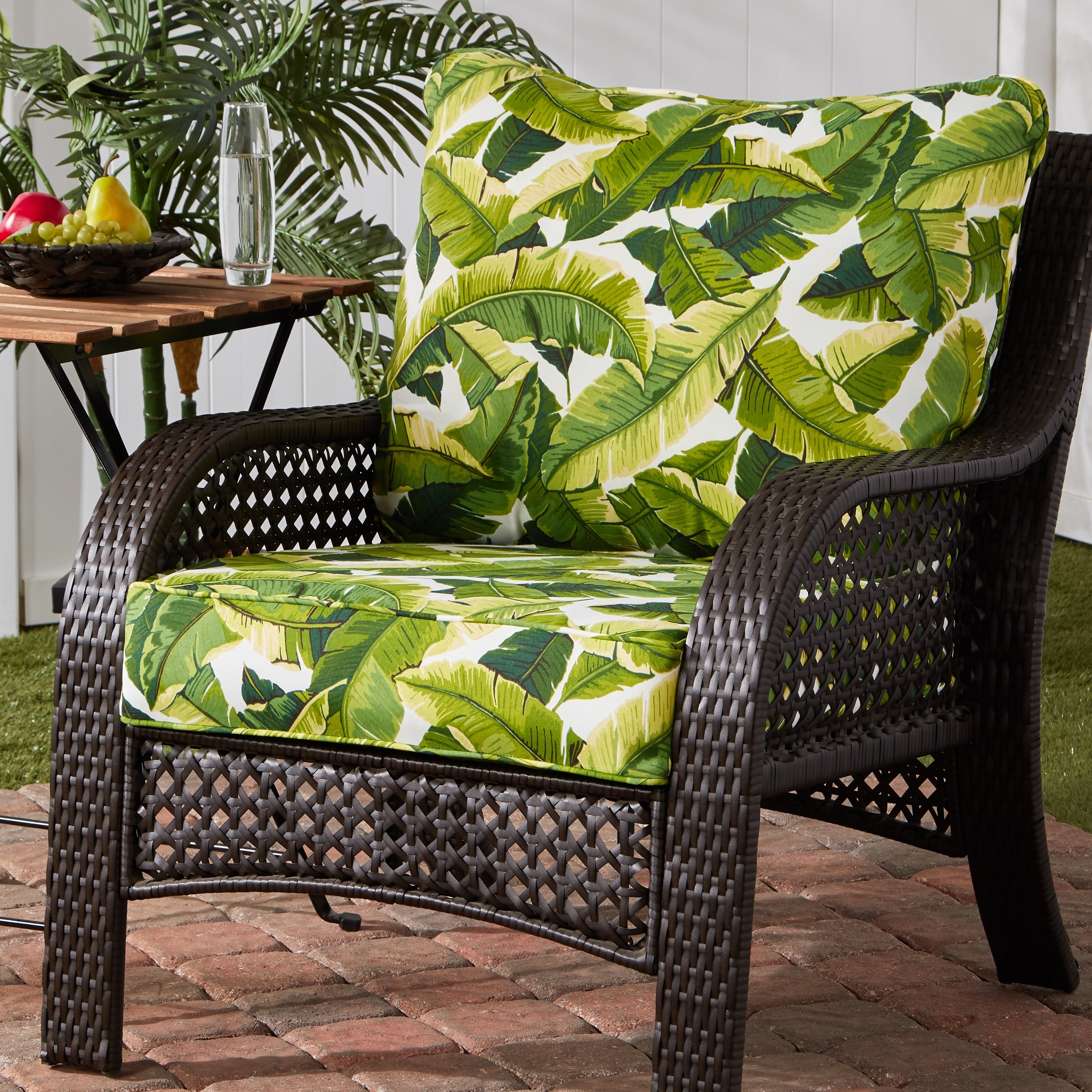 Palm Leaves White Outdoor 25 Inch X 47 Inch Deep Seat Cushion Set