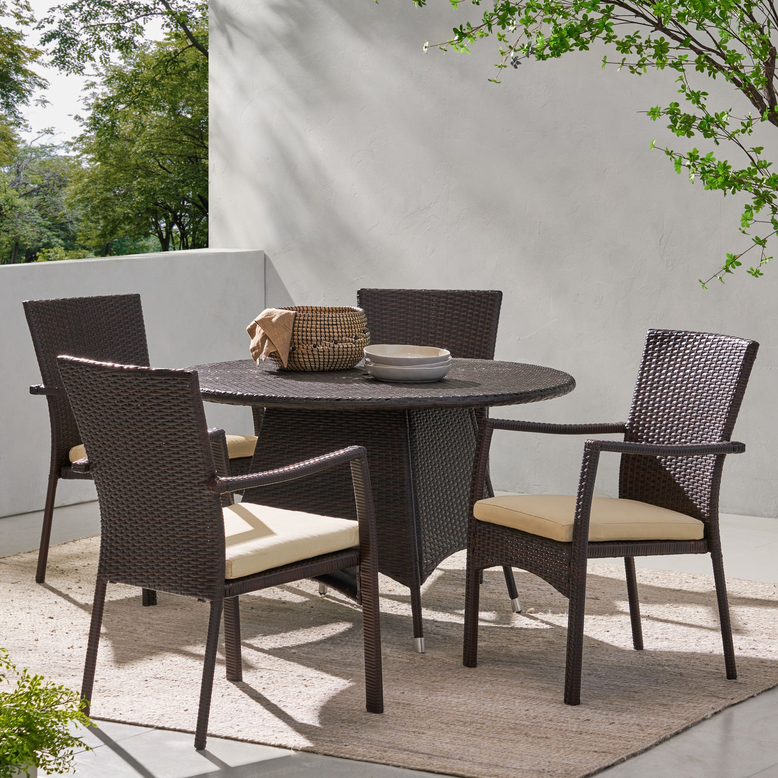 Palmers Outdoor 5 Piece Wicker Dining Set With Cushions By Christopher Knight Home